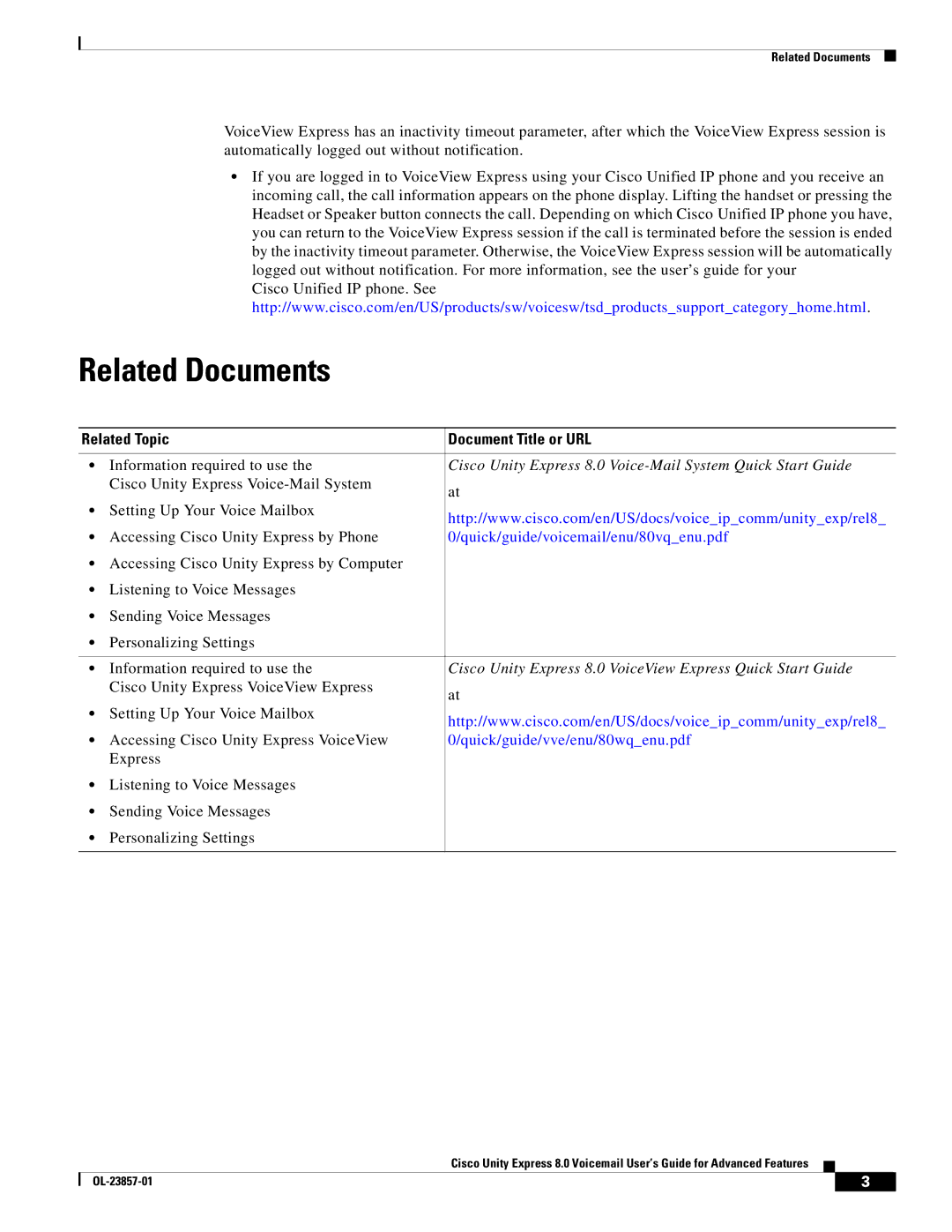 Cisco Systems OL-23857-01 manual Related Documents, Related Topic Document Title or URL 