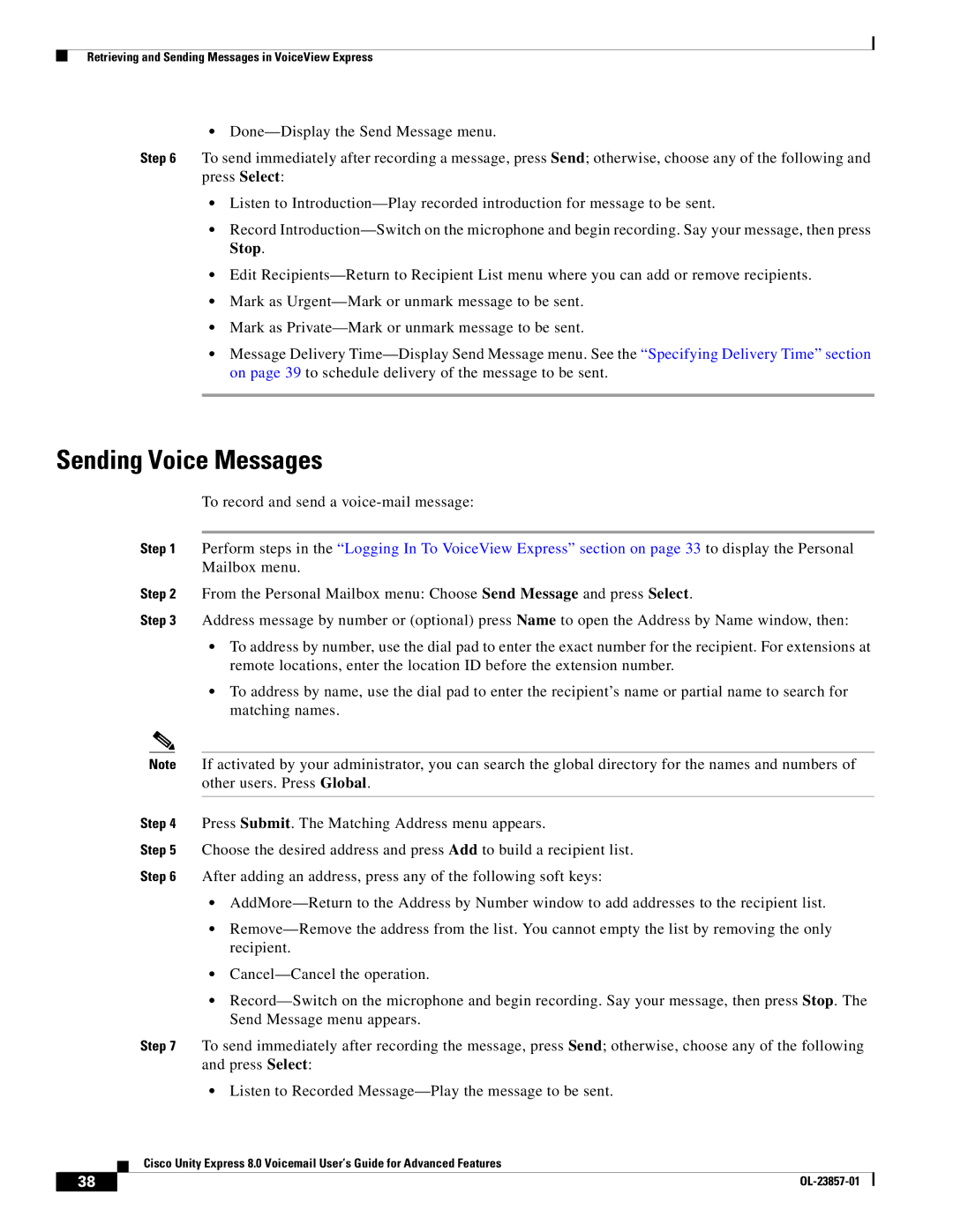 Cisco Systems OL-23857-01 manual Sending Voice Messages 