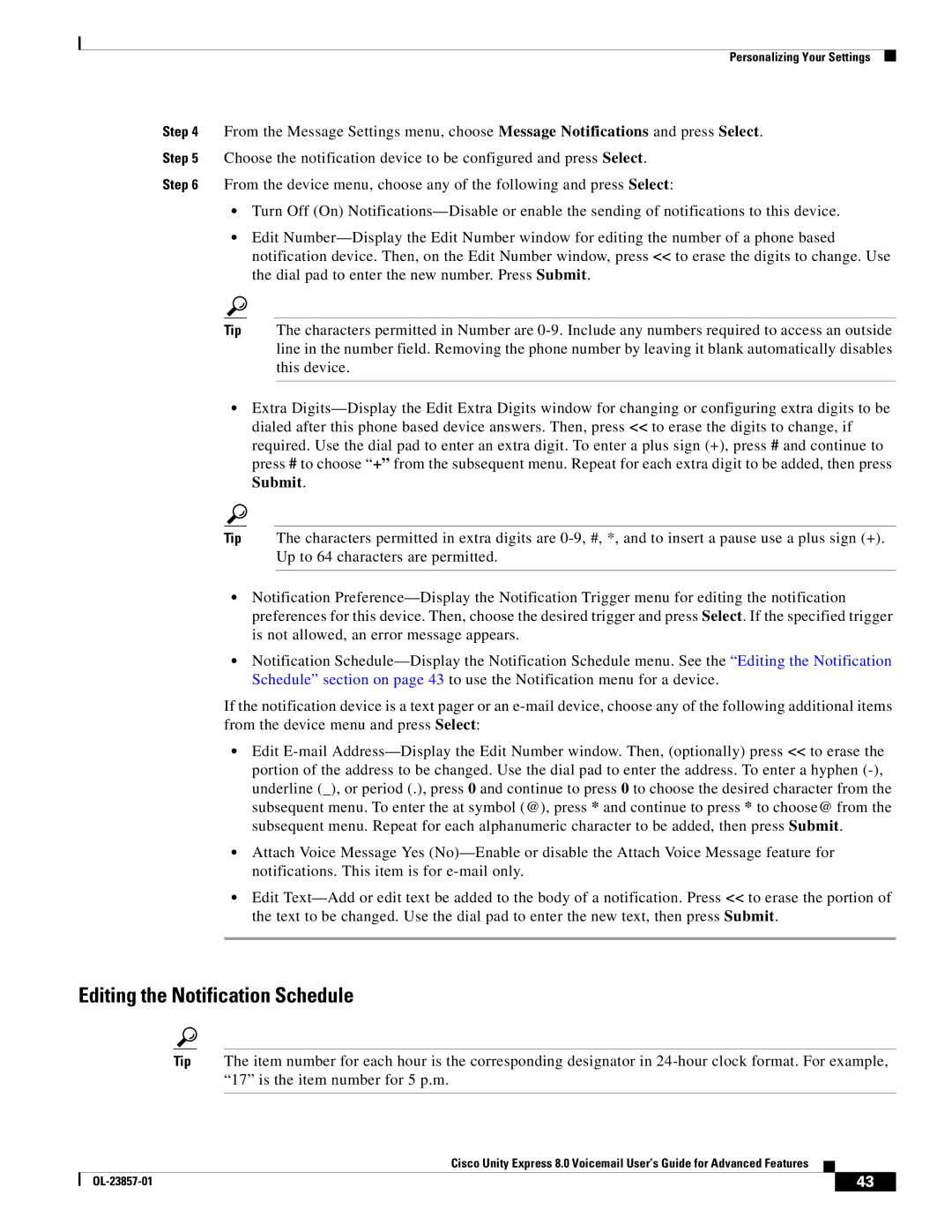 Cisco Systems OL-23857-01 manual Editing the Notification Schedule 