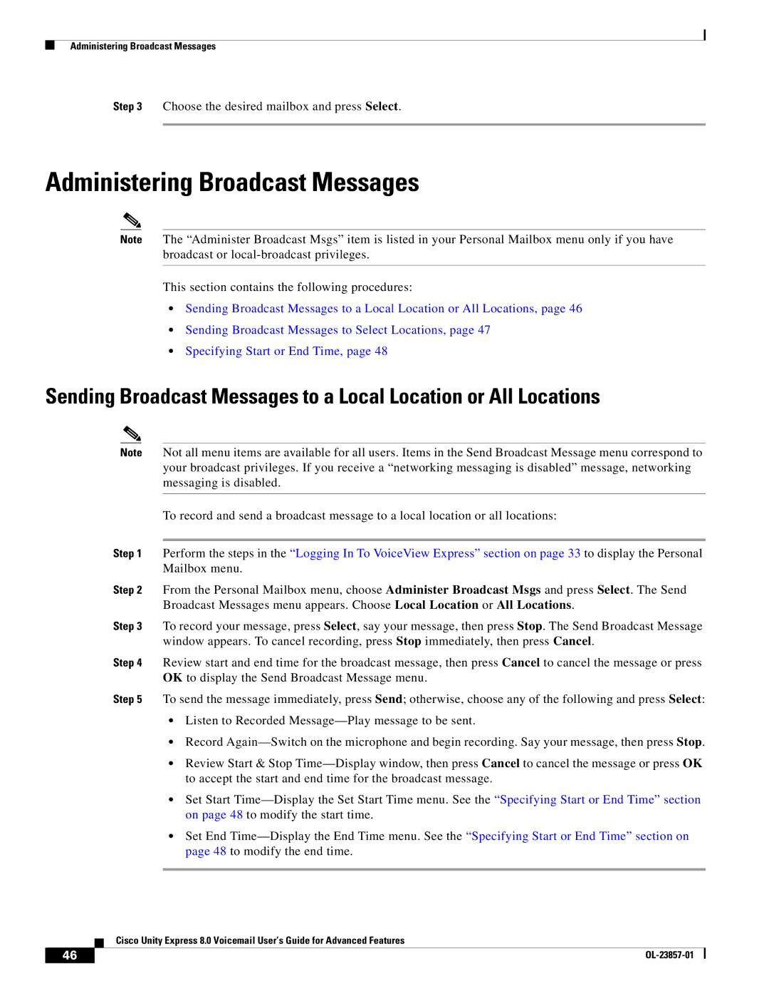 Cisco Systems OL-23857-01 manual Administering Broadcast Messages 