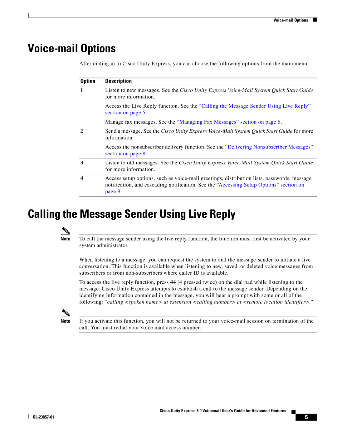 Cisco Systems OL-23857-01 manual Voice-mail Options, Calling the Message Sender Using Live Reply 