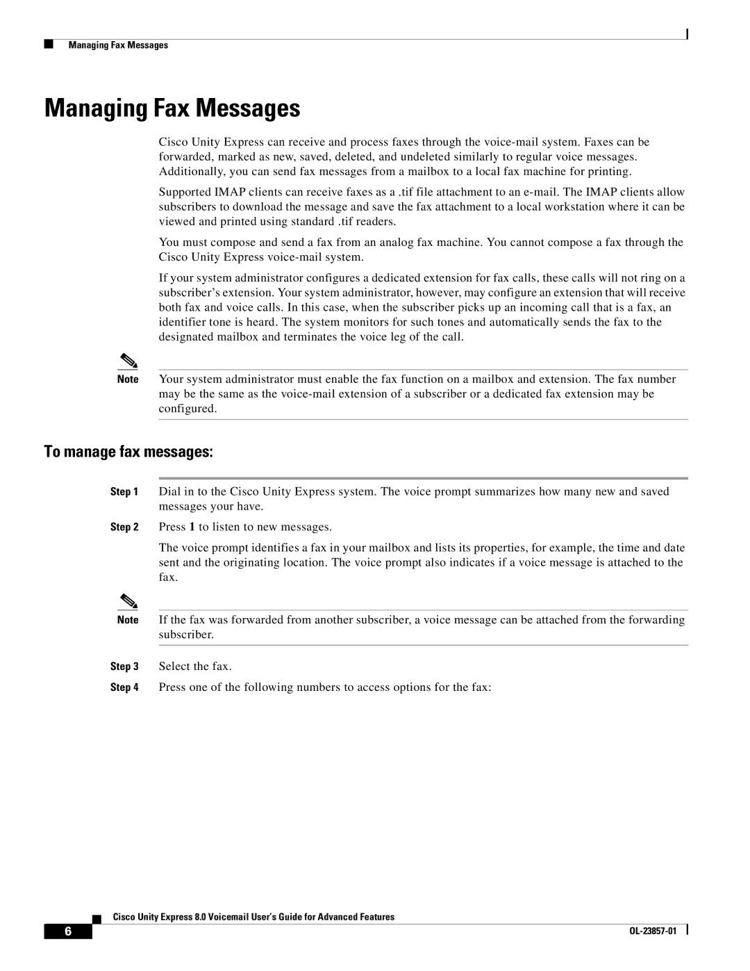 Cisco Systems OL-23857-01 manual Managing Fax Messages, To manage fax messages 