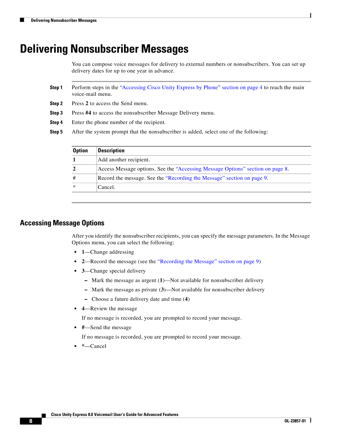 Cisco Systems OL-23857-01 manual Delivering Nonsubscriber Messages, Accessing Message Options 