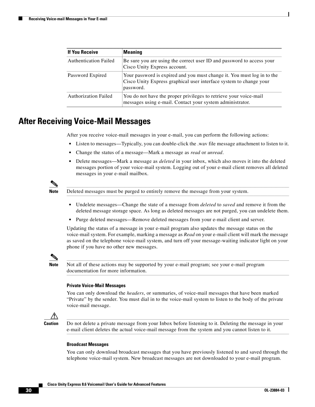 Cisco Systems OL-23884-03 manual After Receiving Voice-Mail Messages, If You Receive Meaning, Private Voice-Mail Messages 