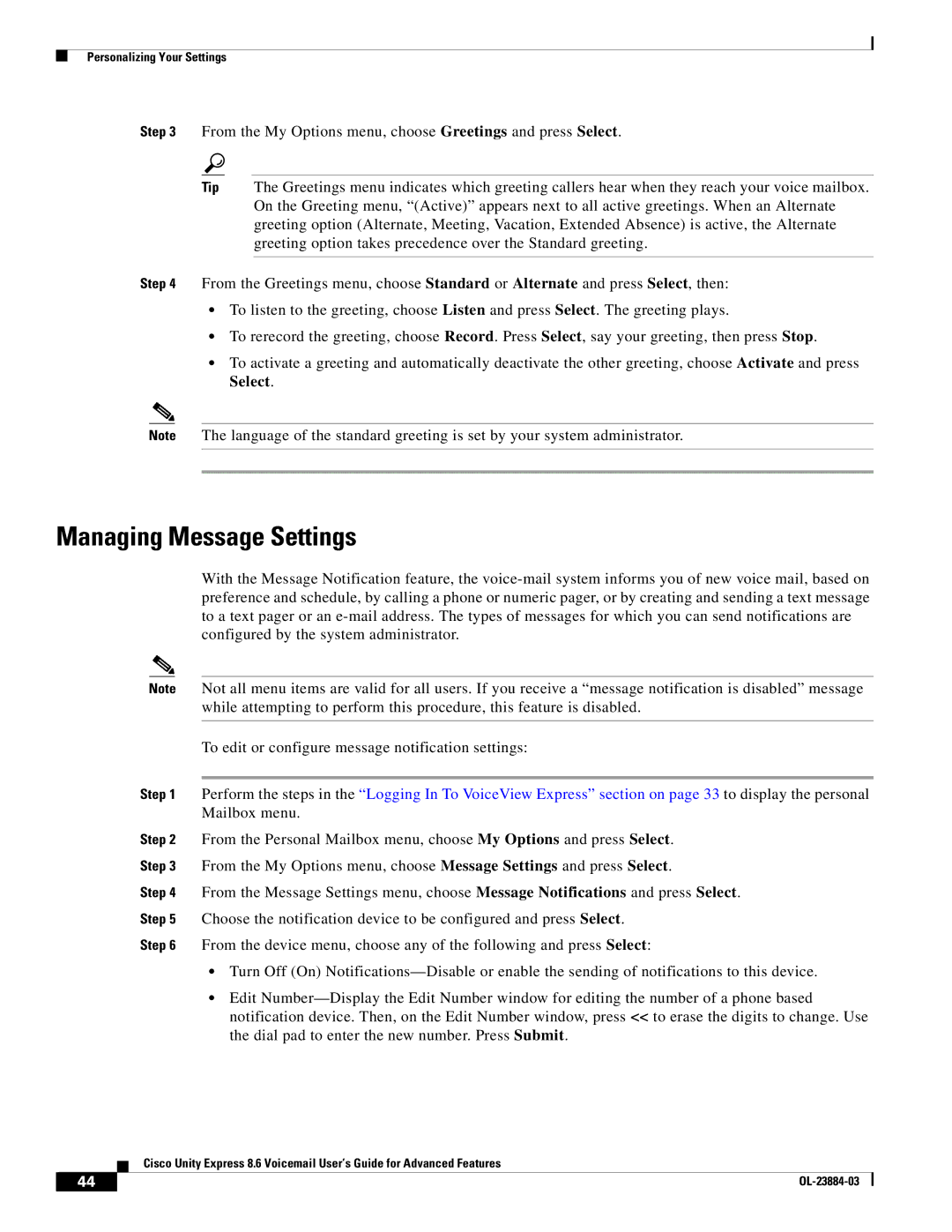 Cisco Systems OL-23884-03 manual Managing Message Settings 