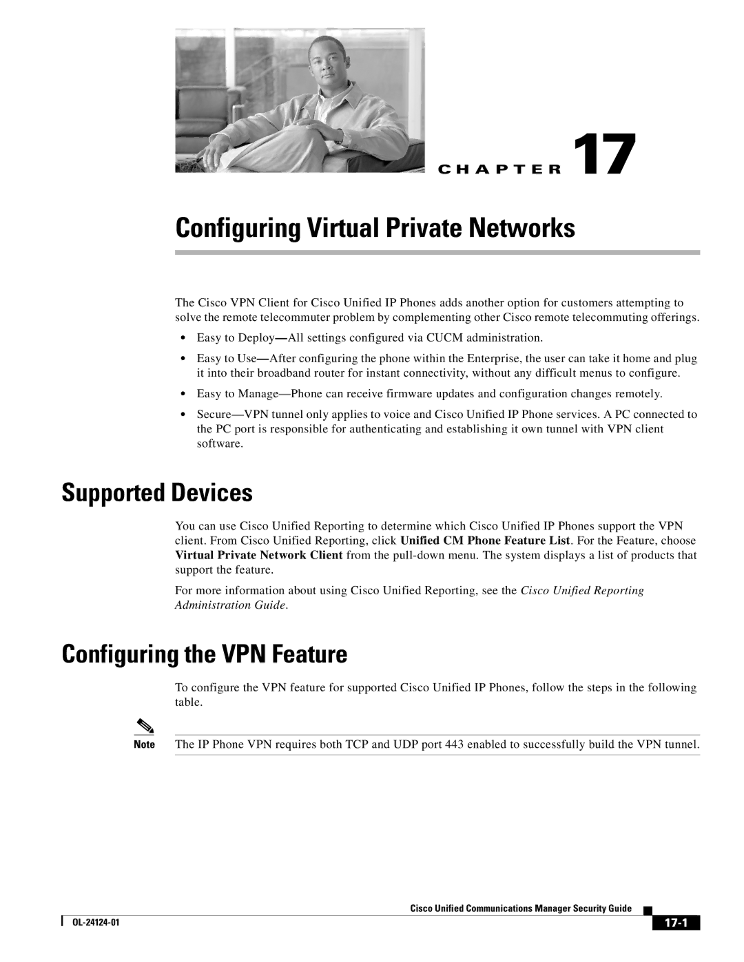 Cisco Systems OL-24124-01 manual Supported Devices, Configuring the VPN Feature, 17-1 