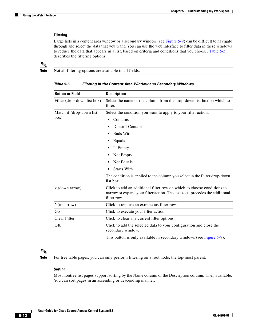 Cisco Systems OL-24201-01 manual Filtering, Sorting 