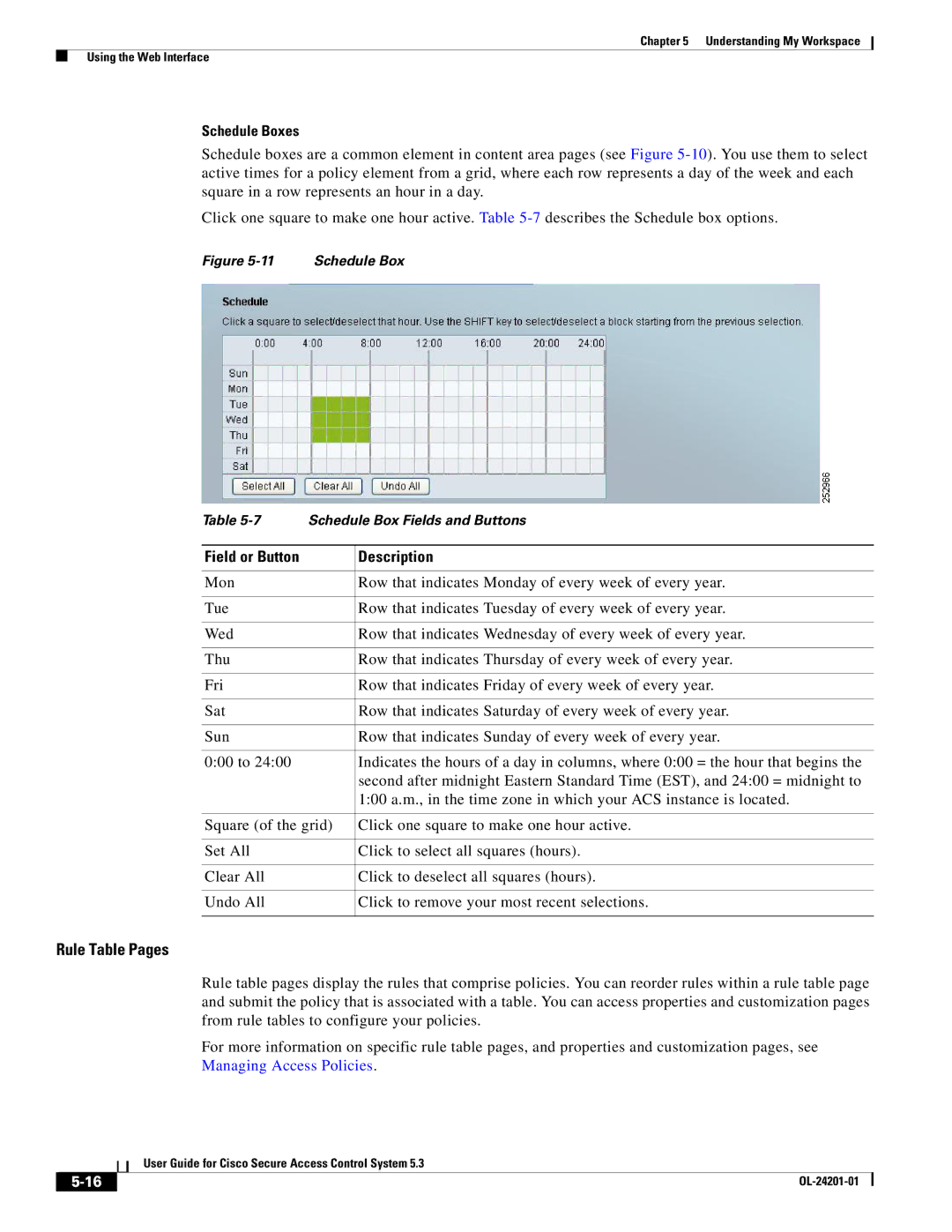 Cisco Systems OL-24201-01 manual Rule Table Pages, Schedule Boxes 