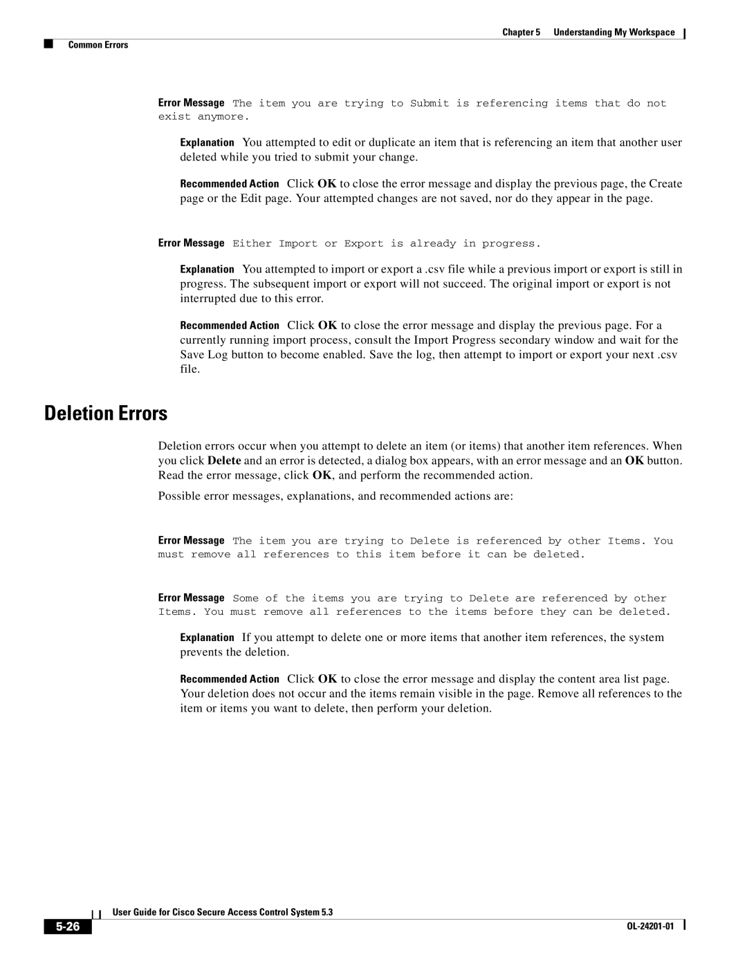 Cisco Systems OL-24201-01 manual Deletion Errors 