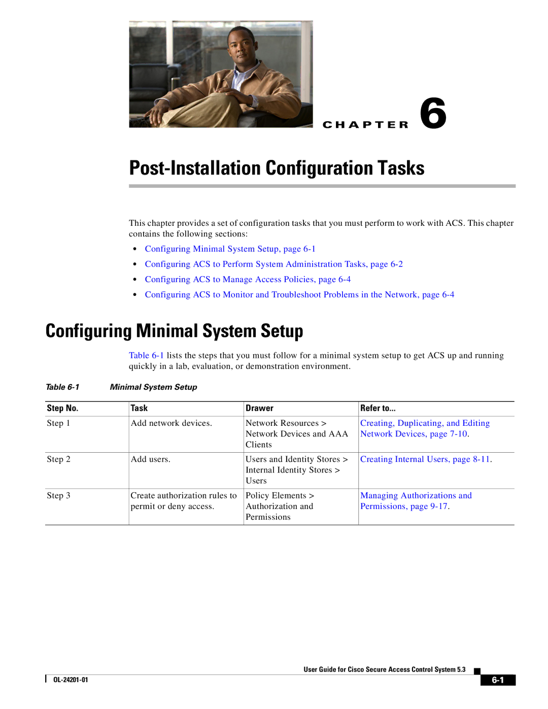 Cisco Systems OL-24201-01 manual Configuring Minimal System Setup, Step No Task Drawer Refer to 