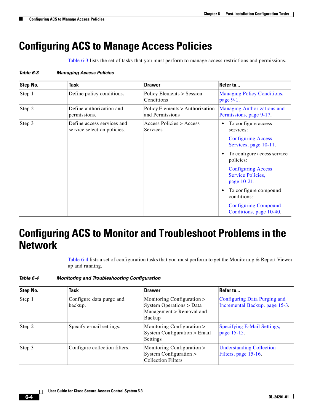 Cisco Systems OL-24201-01 manual Configuring ACS to Manage Access Policies, Task Drawer Refer to 