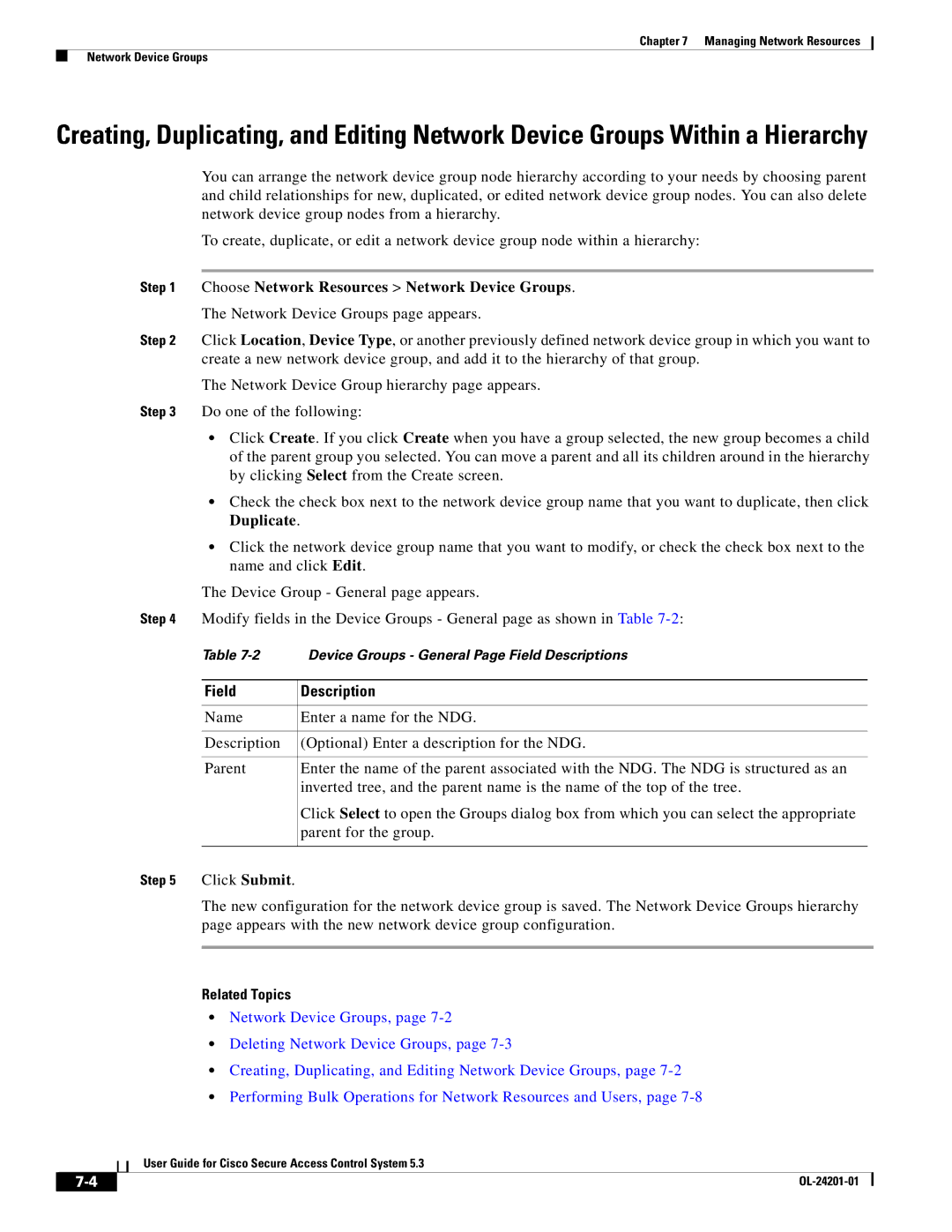 Cisco Systems OL-24201-01 manual Field Description 