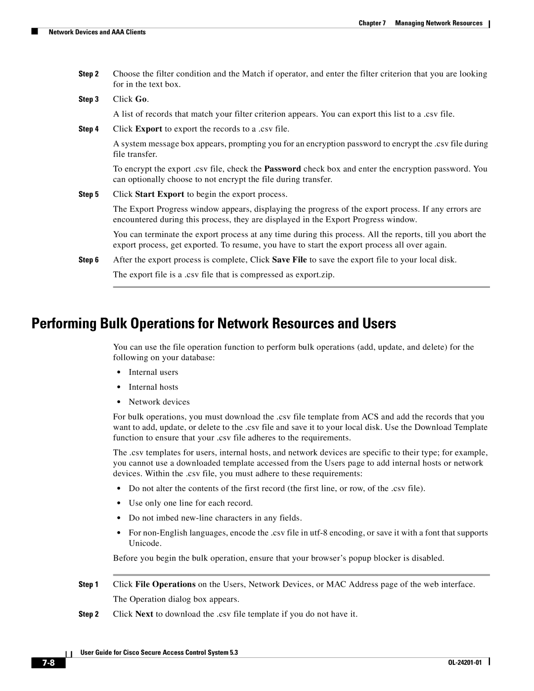 Cisco Systems OL-24201-01 manual Performing Bulk Operations for Network Resources and Users 