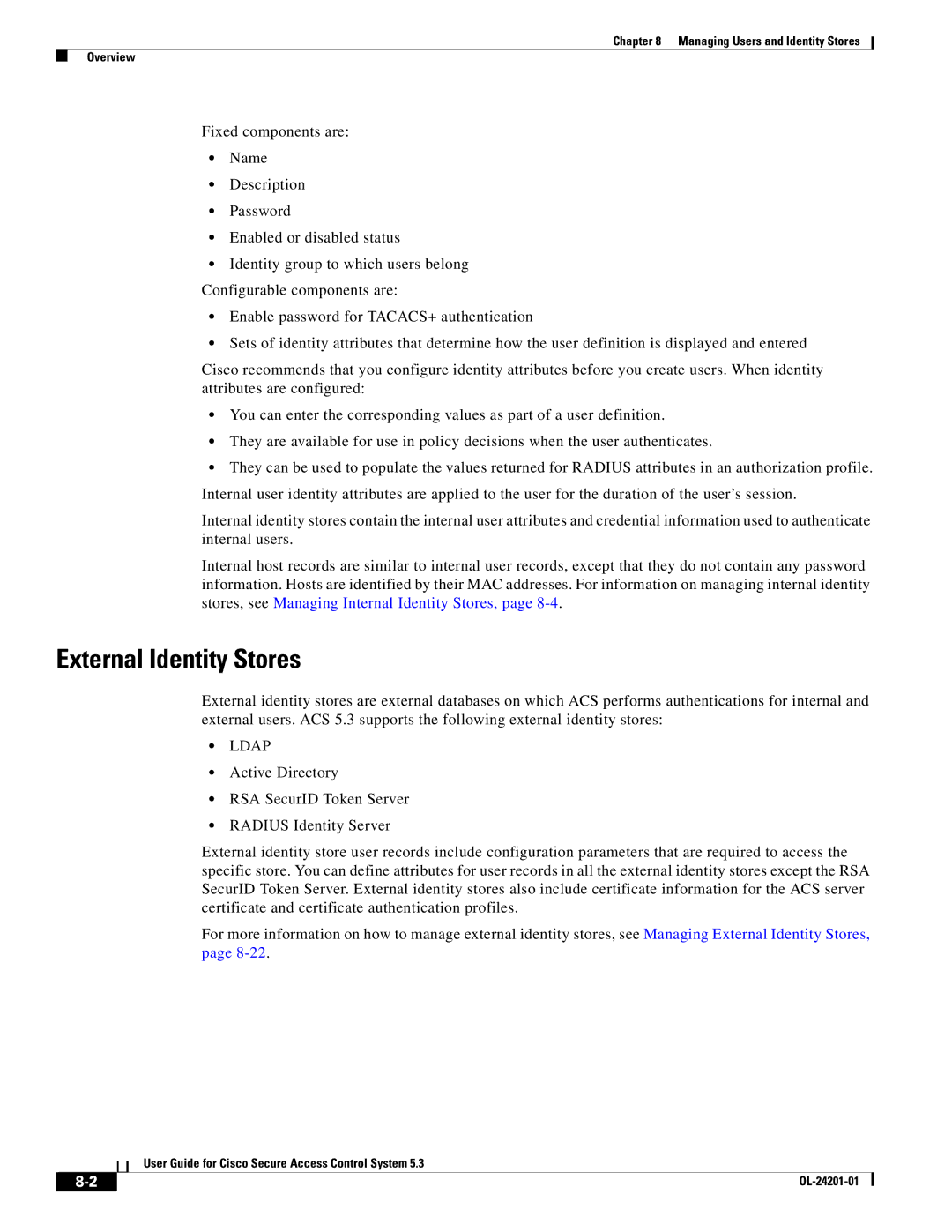 Cisco Systems OL-24201-01 manual External Identity Stores, Ldap 