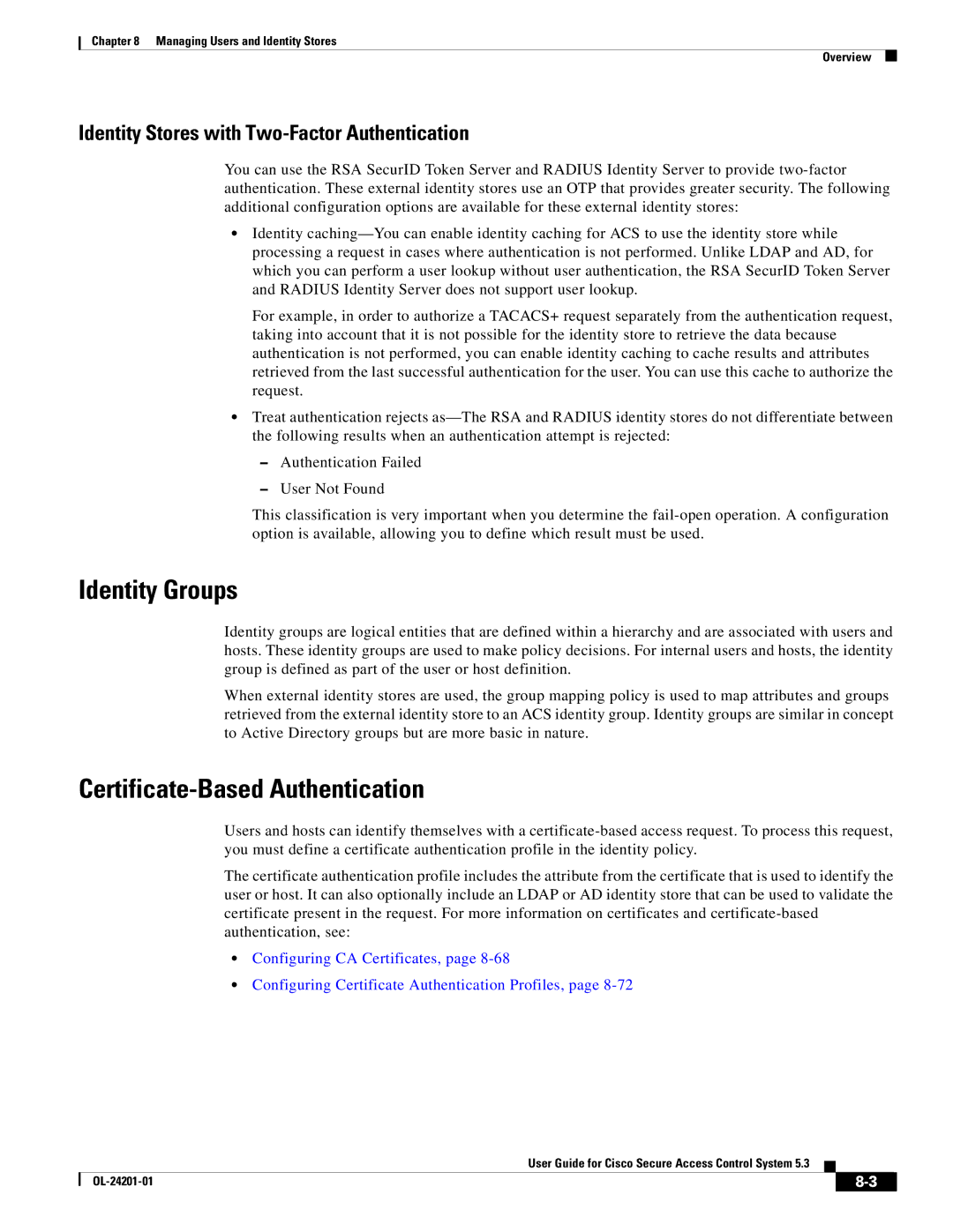 Cisco Systems OL-24201-01 manual Identity Groups, Certificate-Based Authentication 