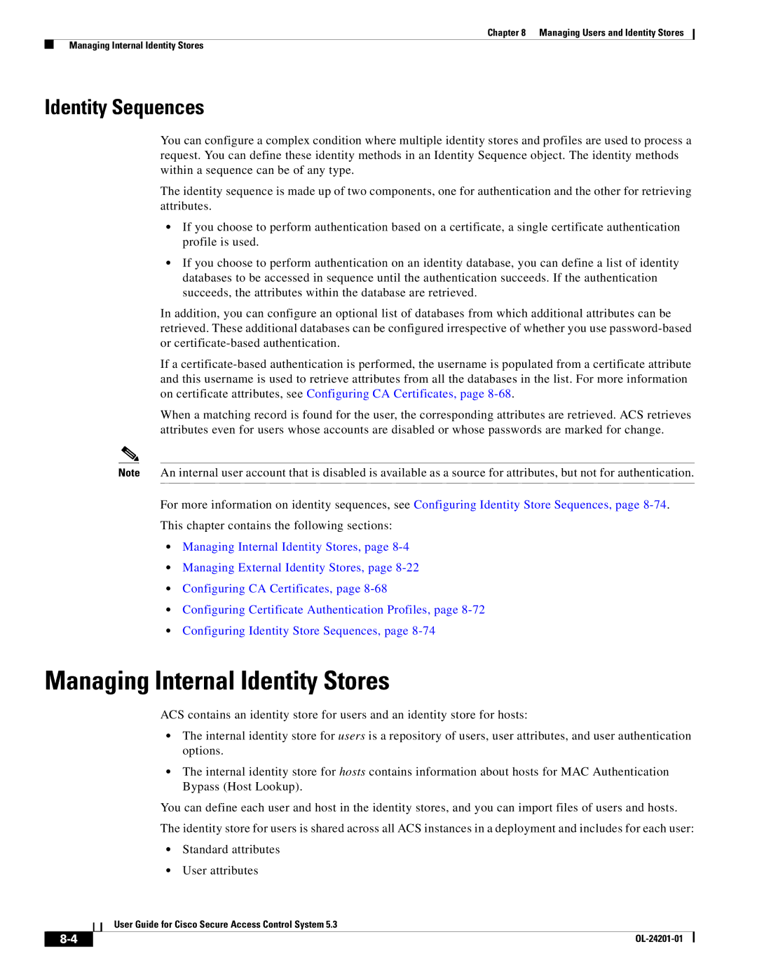 Cisco Systems OL-24201-01 manual Managing Internal Identity Stores, Identity Sequences 