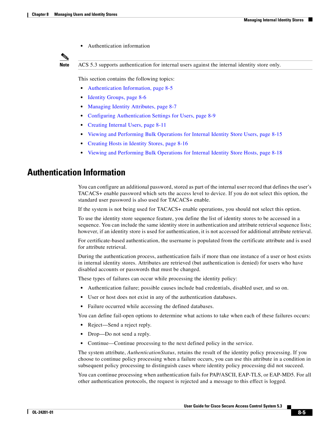 Cisco Systems OL-24201-01 manual Authentication Information 