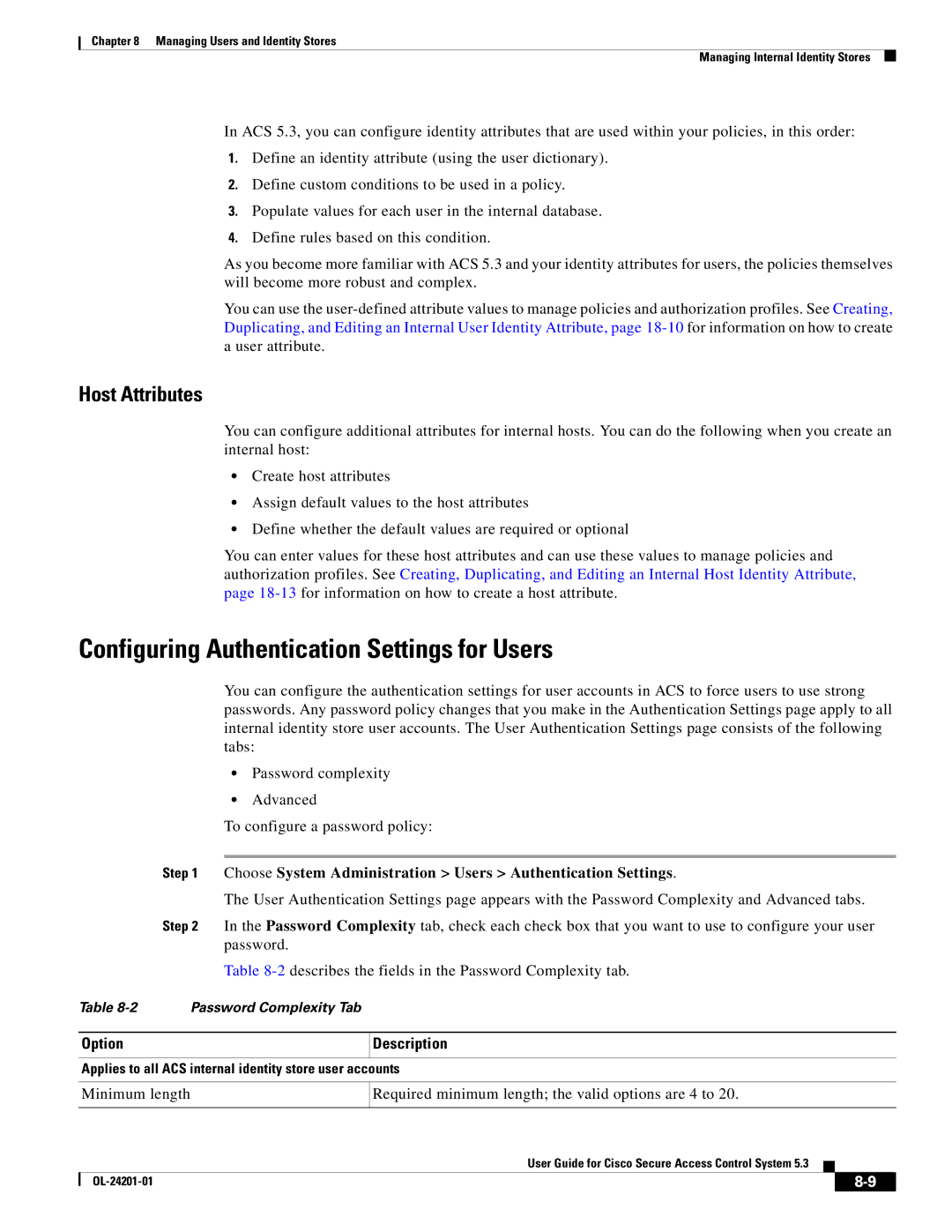 Cisco Systems OL-24201-01 manual Configuring Authentication Settings for Users, Host Attributes 