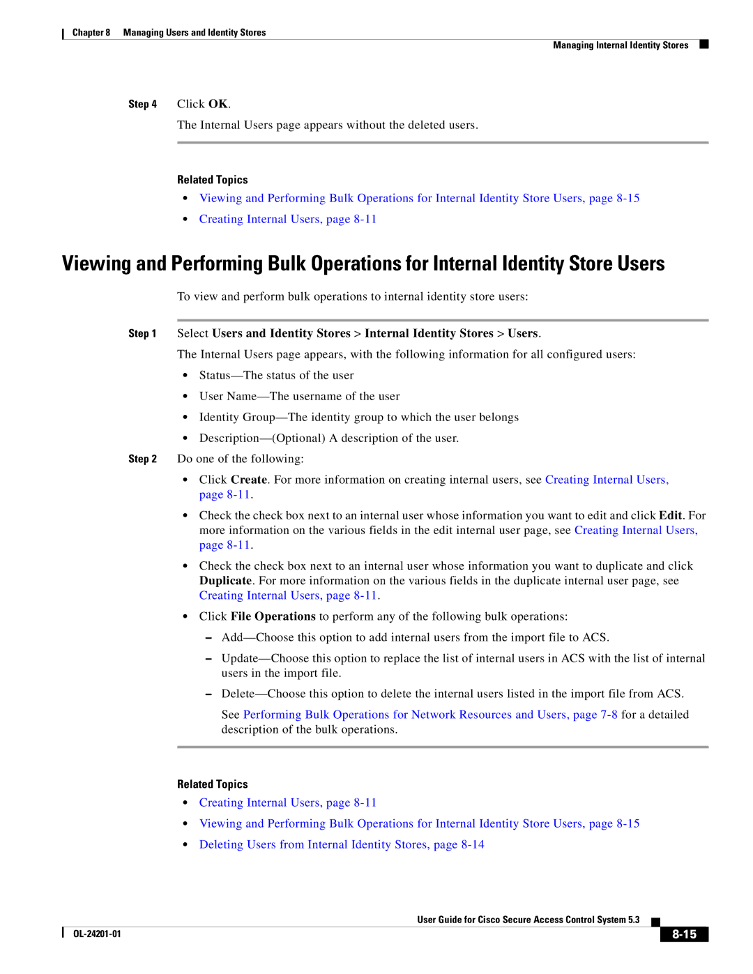 Cisco Systems OL-24201-01 manual Internal Users page appears without the deleted users 