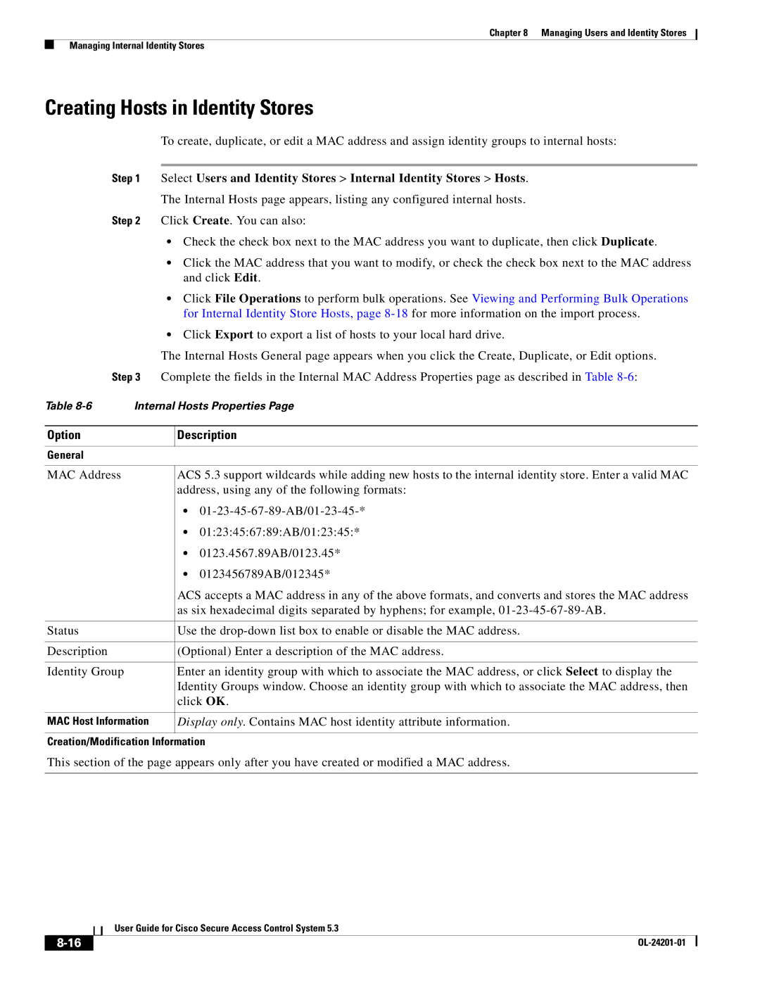 Cisco Systems OL-24201-01 manual Creating Hosts in Identity Stores 