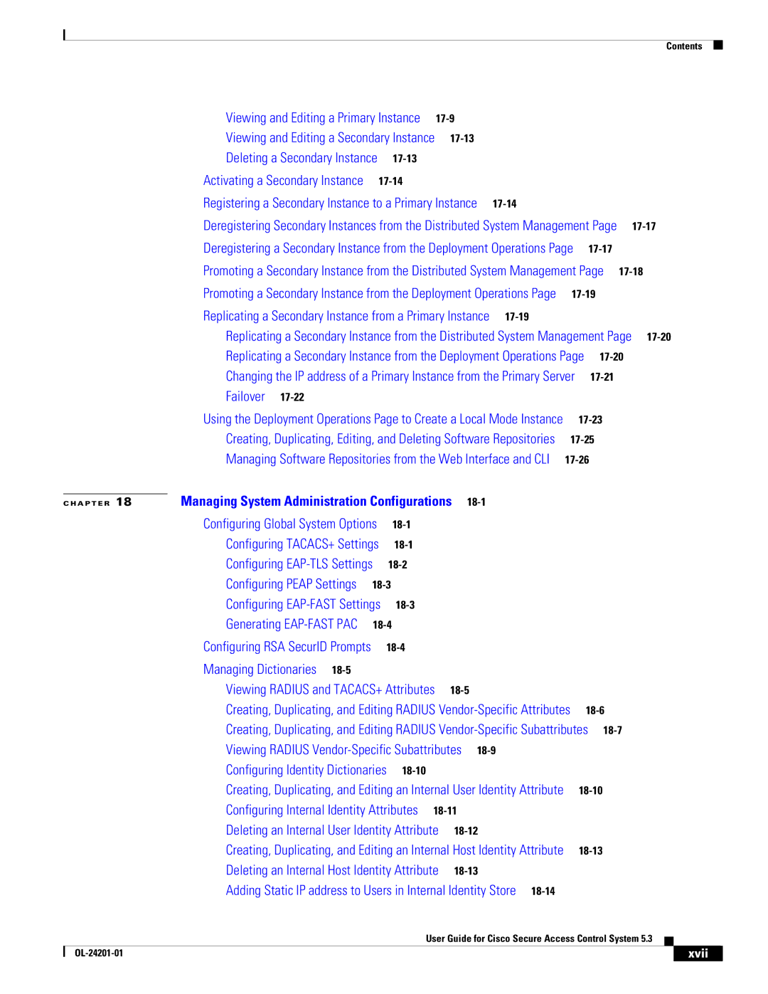 Cisco Systems OL-24201-01 manual Activating a Secondary Instance, Xvii 