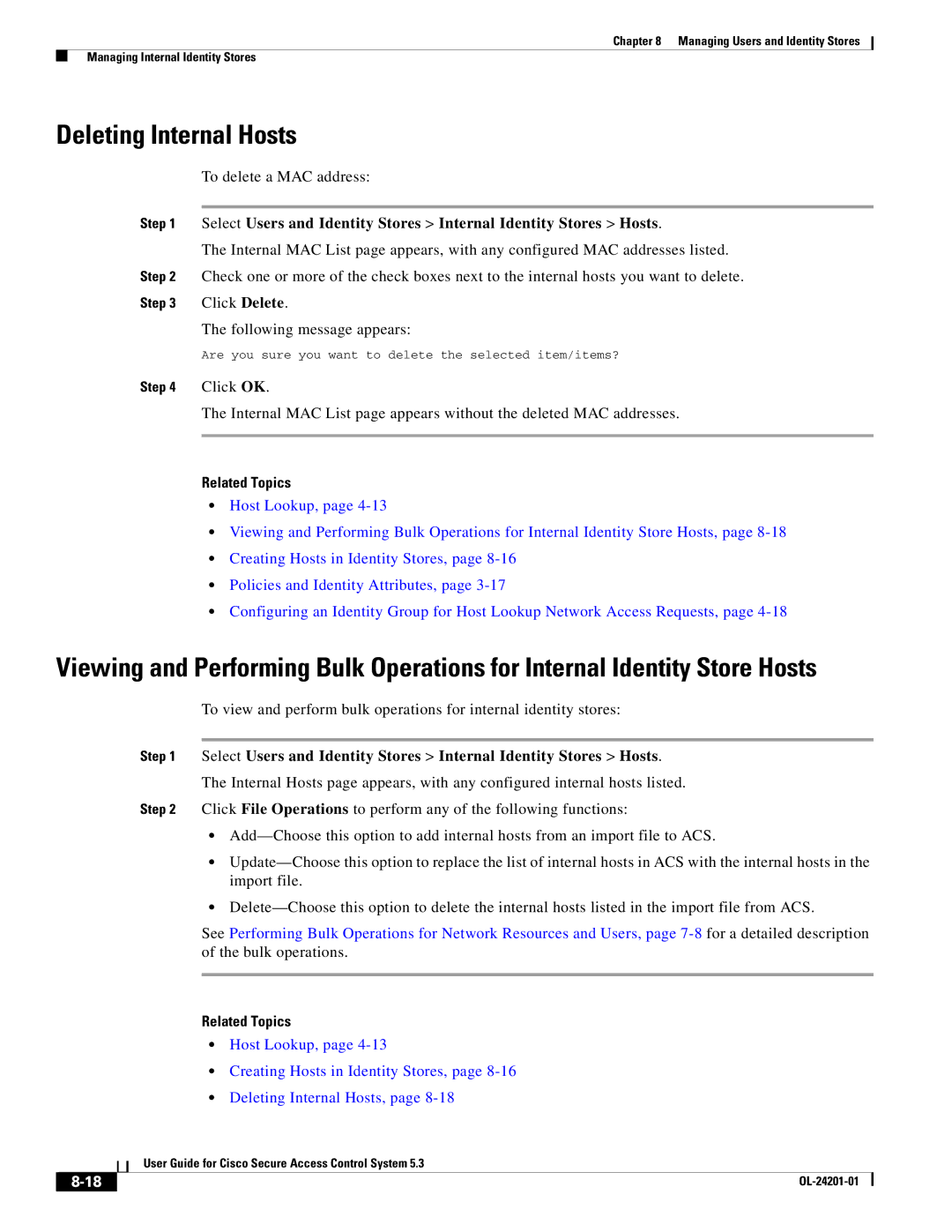 Cisco Systems OL-24201-01 manual Deleting Internal Hosts 