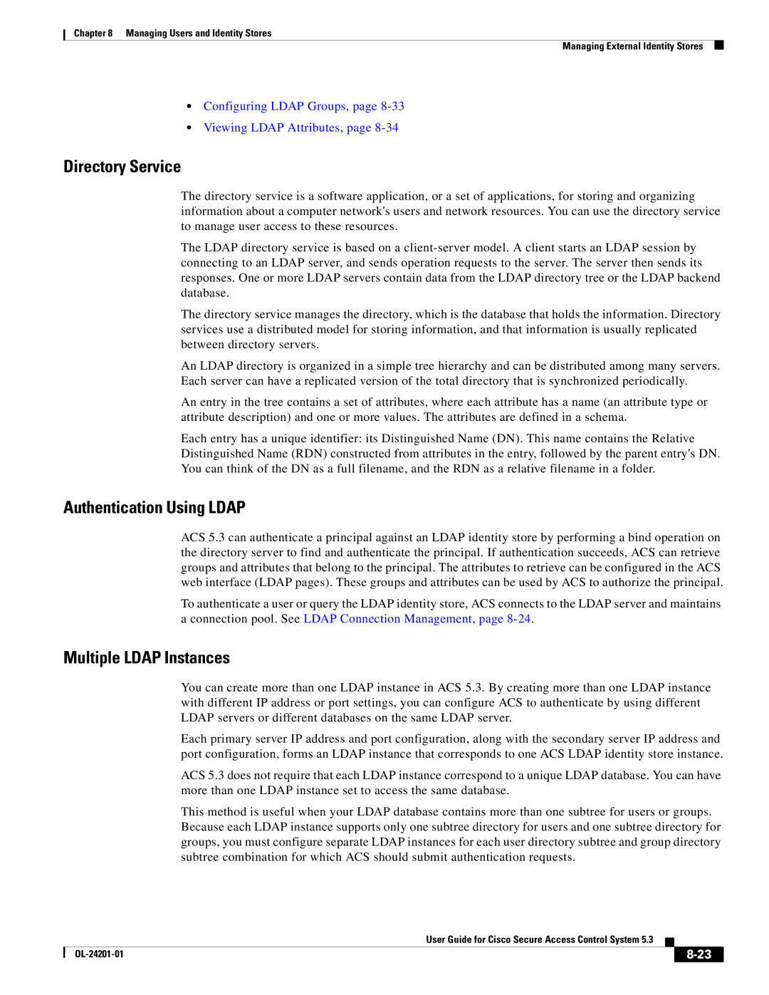 Cisco Systems OL-24201-01 manual Directory Service, Authentication Using Ldap, Multiple Ldap Instances 