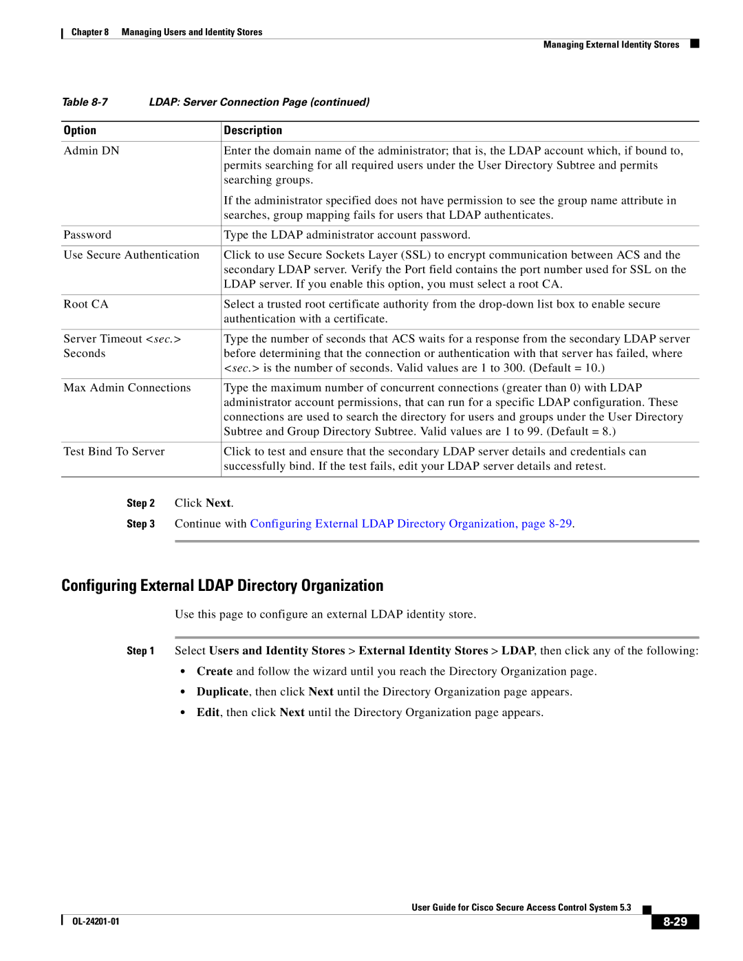 Cisco Systems OL-24201-01 manual Configuring External Ldap Directory Organization 