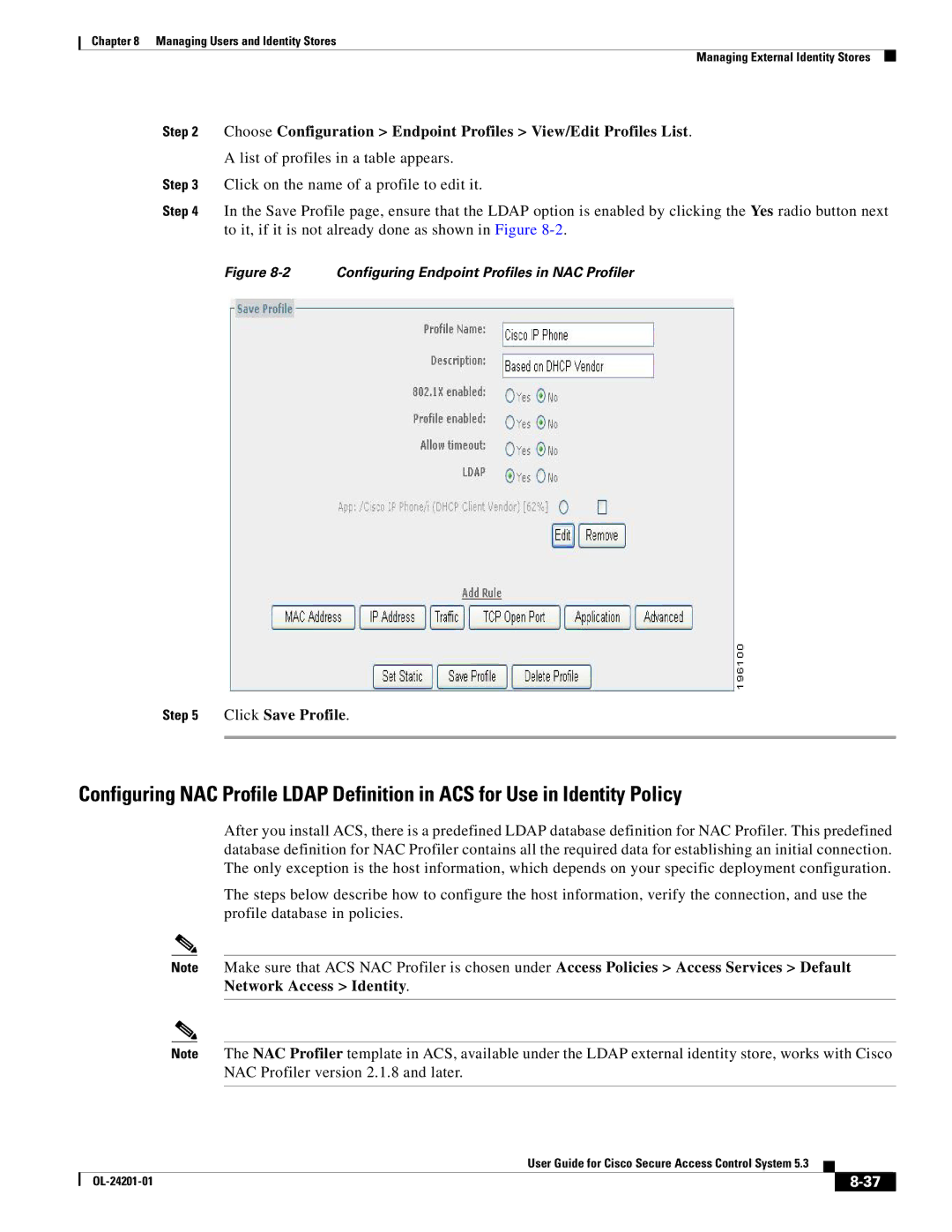 Cisco Systems OL-24201-01 manual Click Save Profile, Configuring Endpoint Profiles in NAC Profiler 