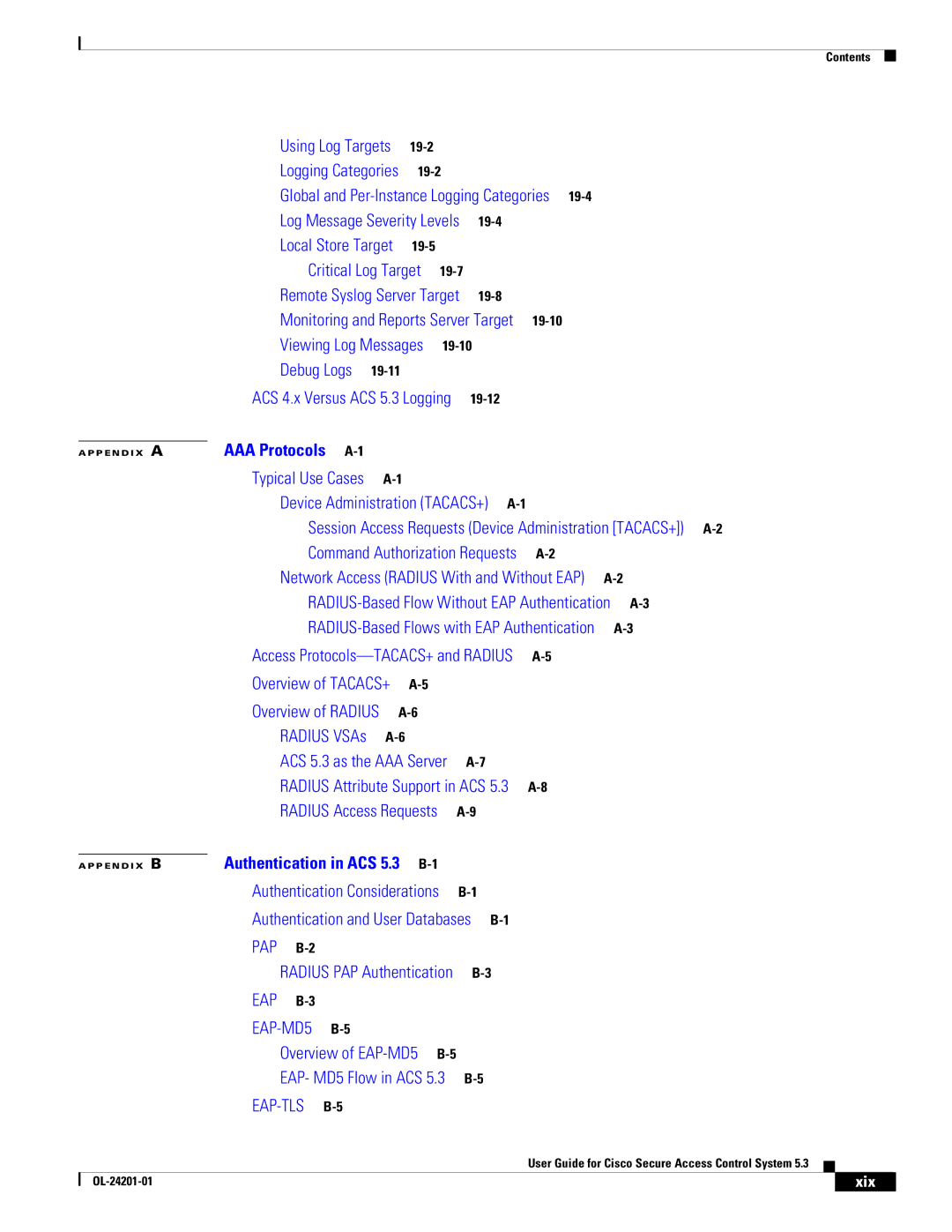 Cisco Systems OL-24201-01 manual Using Log Targets, Xix 