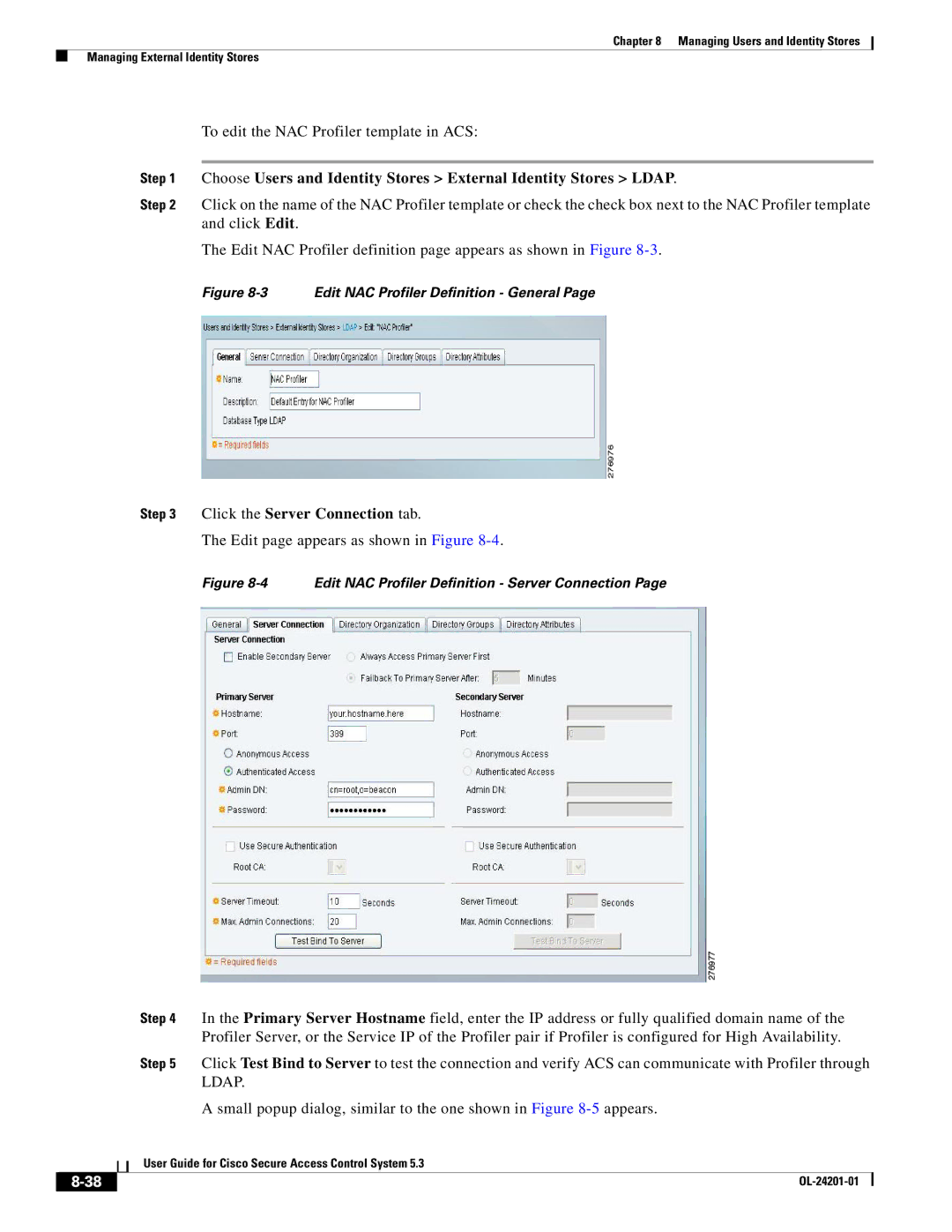 Cisco Systems OL-24201-01 manual Click the Server Connection tab, Edit NAC Profiler Definition General 