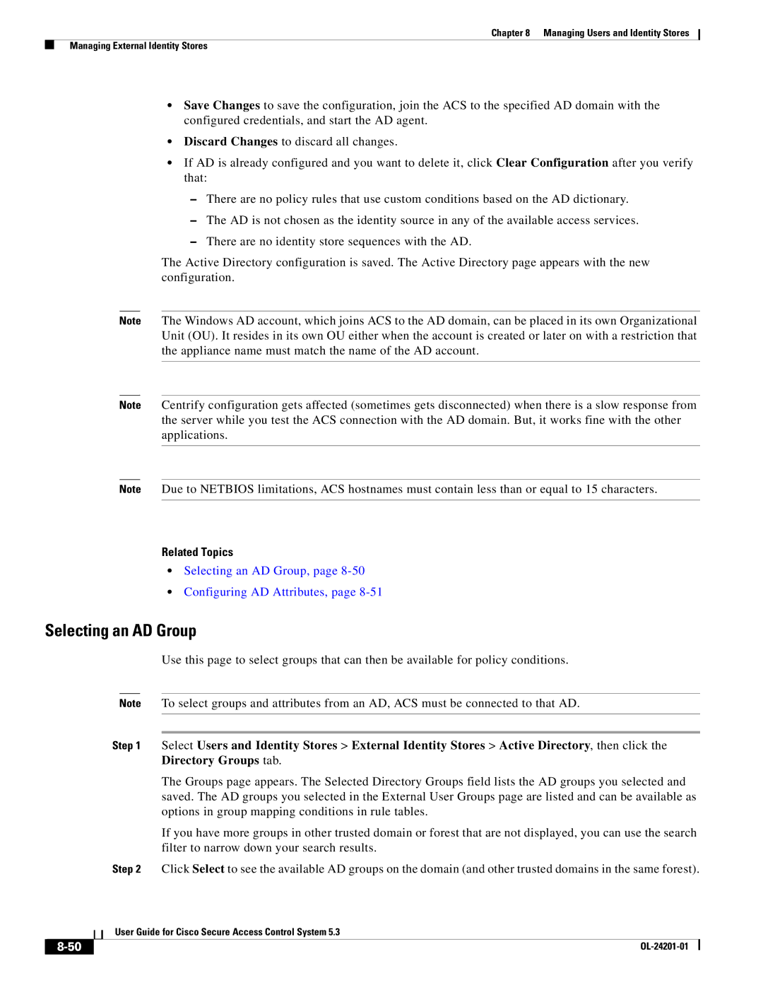 Cisco Systems OL-24201-01 manual Selecting an AD Group, Configuring AD Attributes 