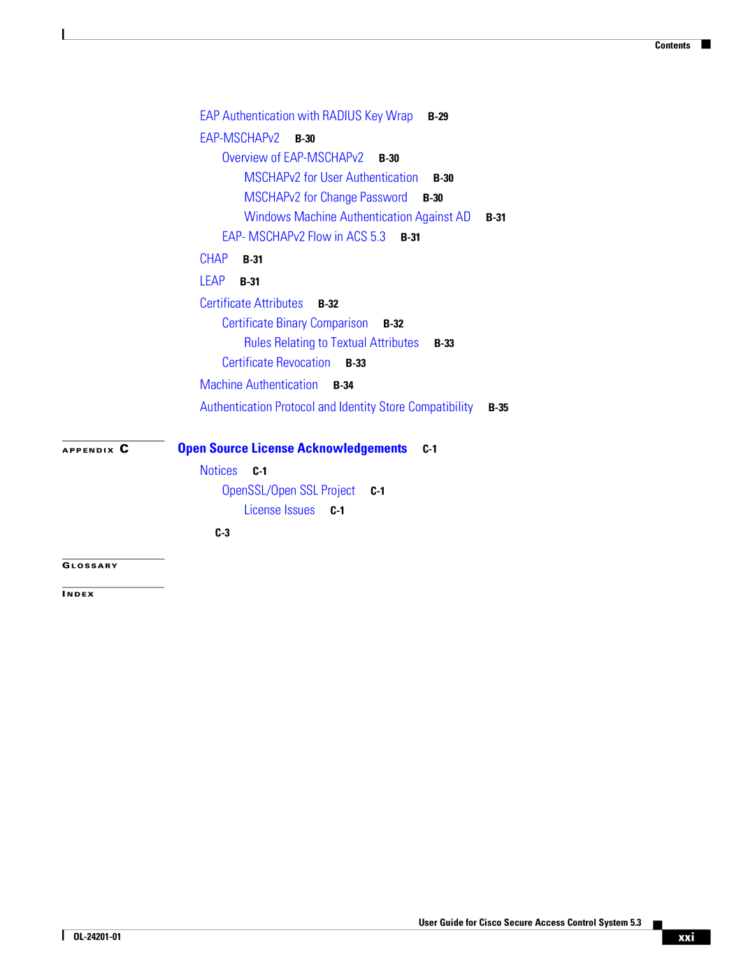 Cisco Systems OL-24201-01 manual EAP-MSCHAPv2 B-30, Xxi 