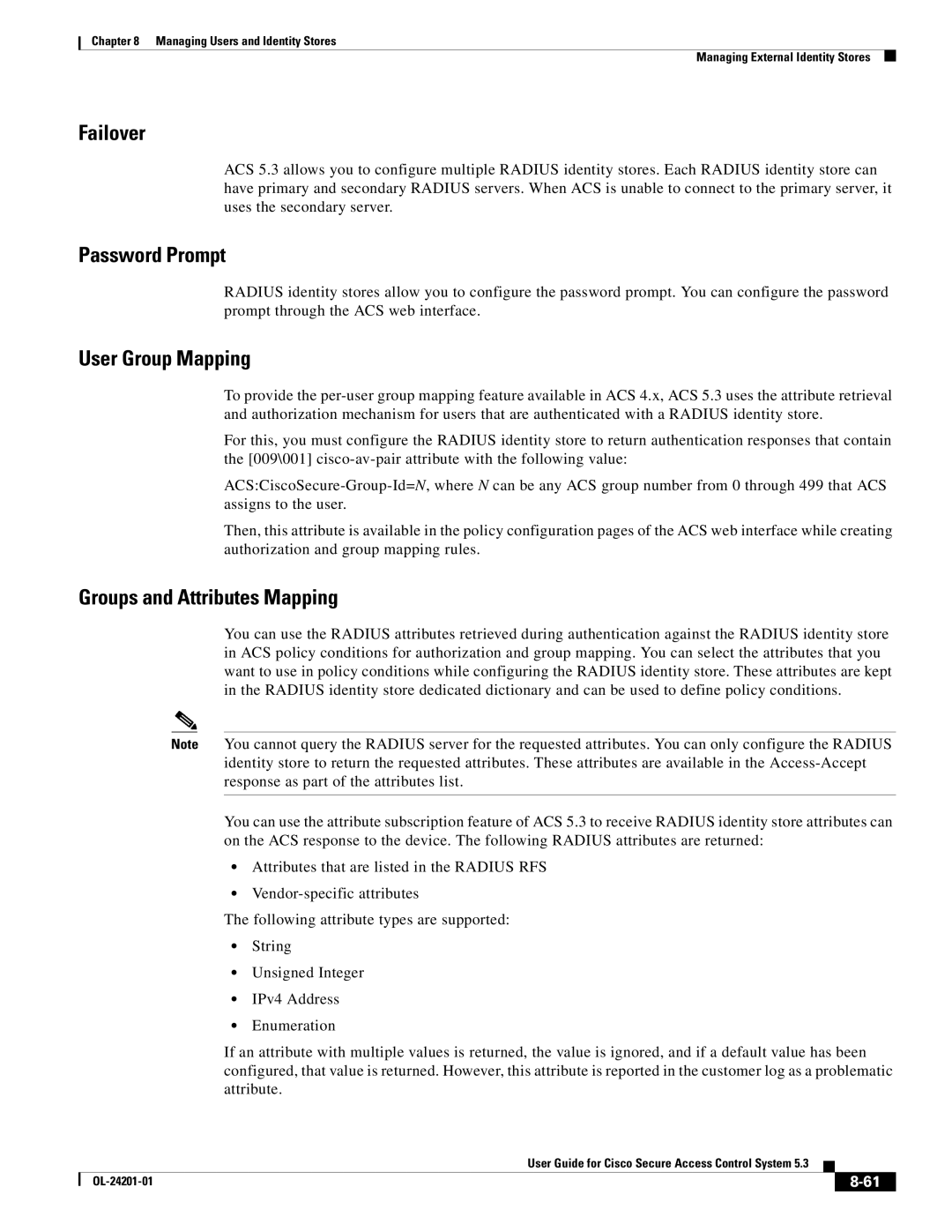 Cisco Systems OL-24201-01 manual Password Prompt, User Group Mapping, Groups and Attributes Mapping 