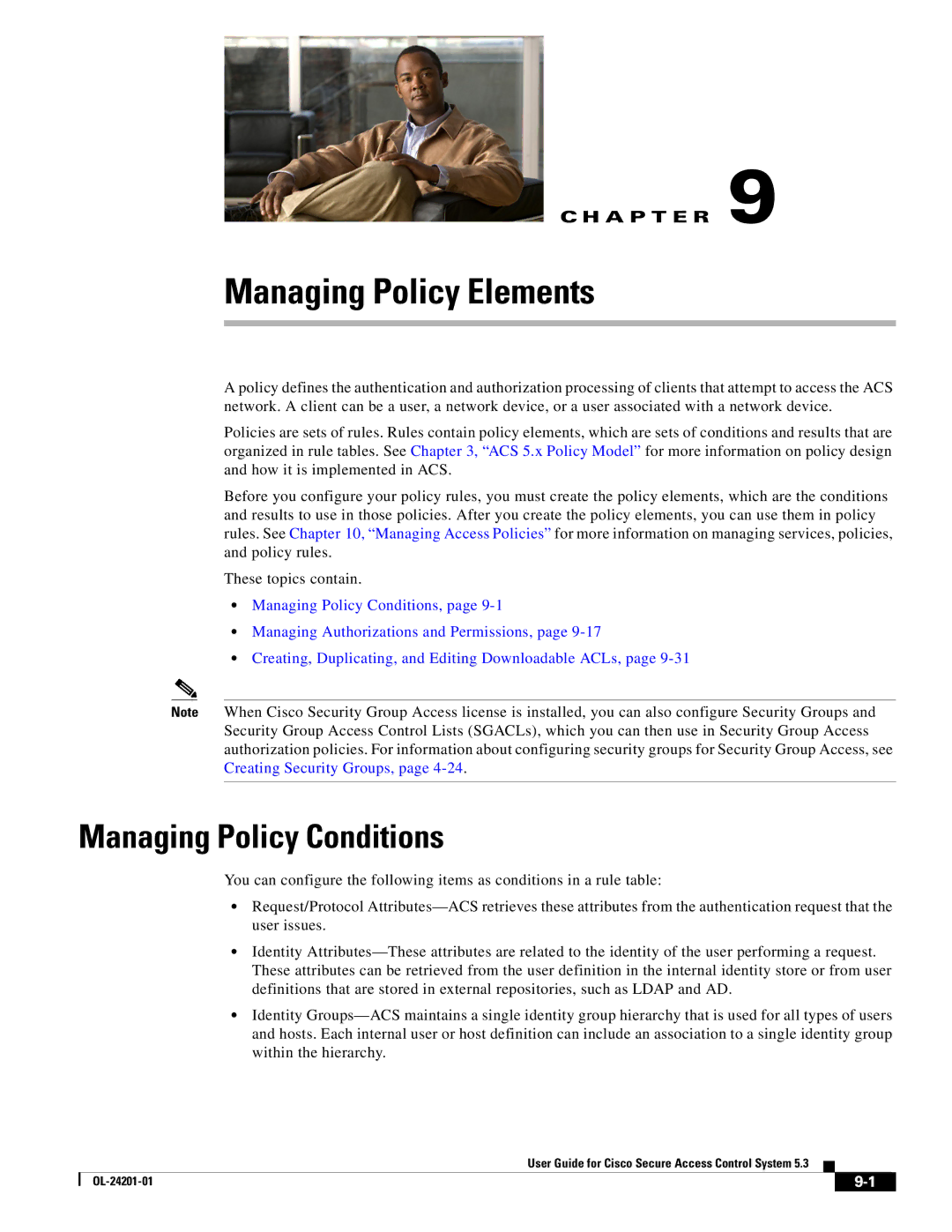 Cisco Systems OL-24201-01 manual Managing Policy Elements, Managing Policy Conditions 