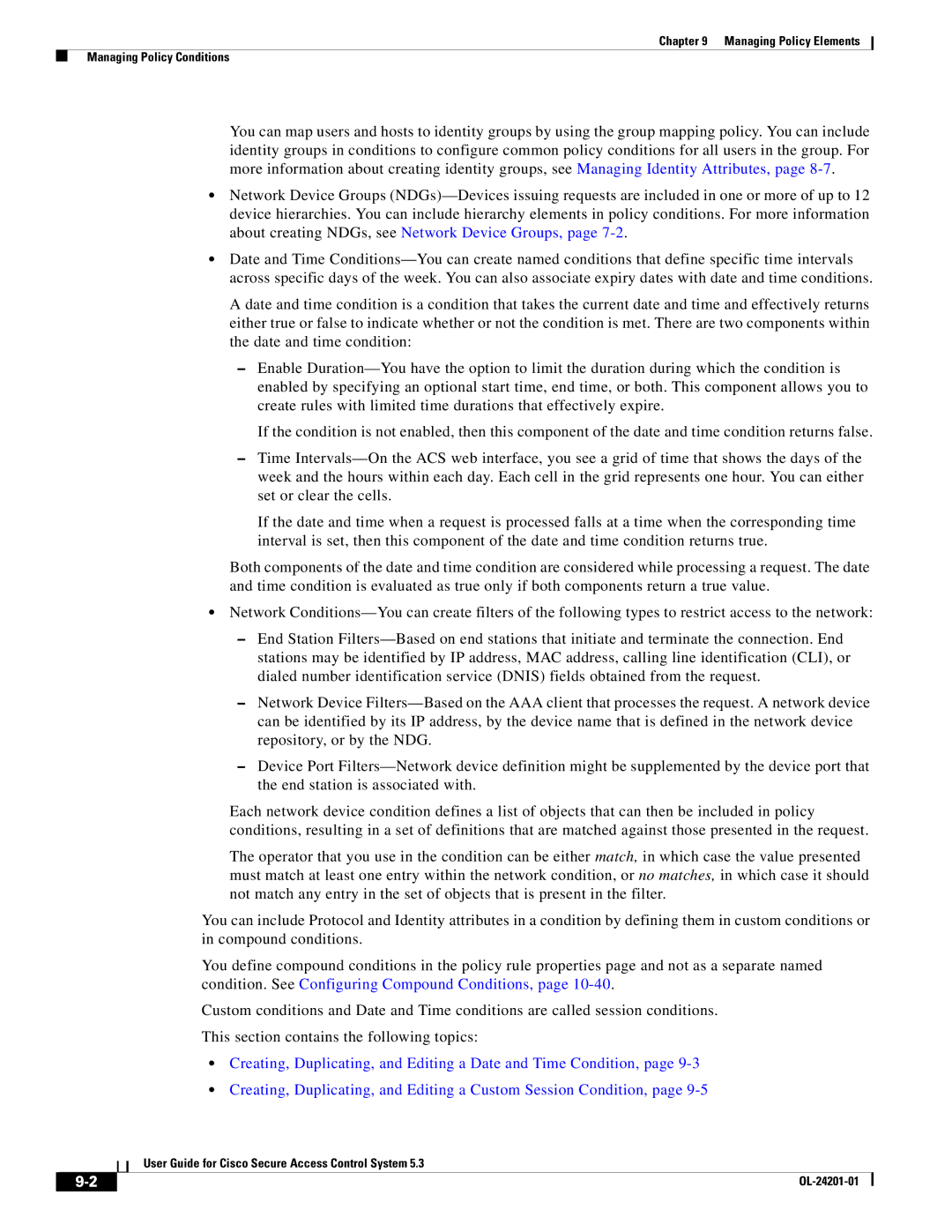 Cisco Systems OL-24201-01 manual Managing Policy Elements Managing Policy Conditions 