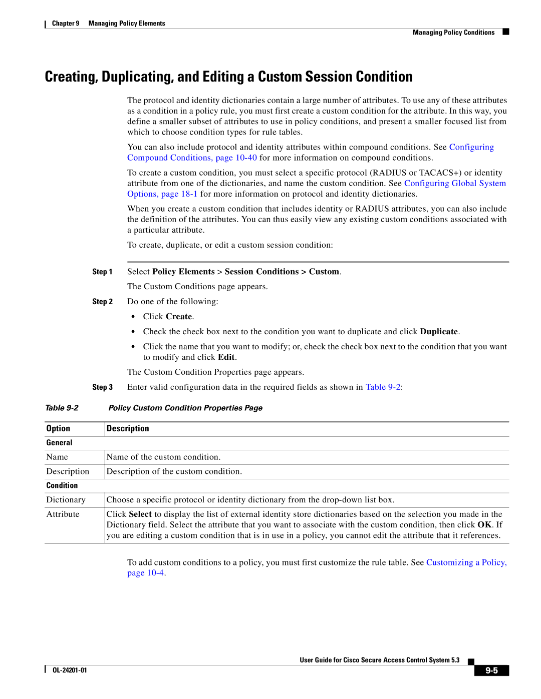 Cisco Systems OL-24201-01 manual Select Policy Elements Session Conditions Custom 