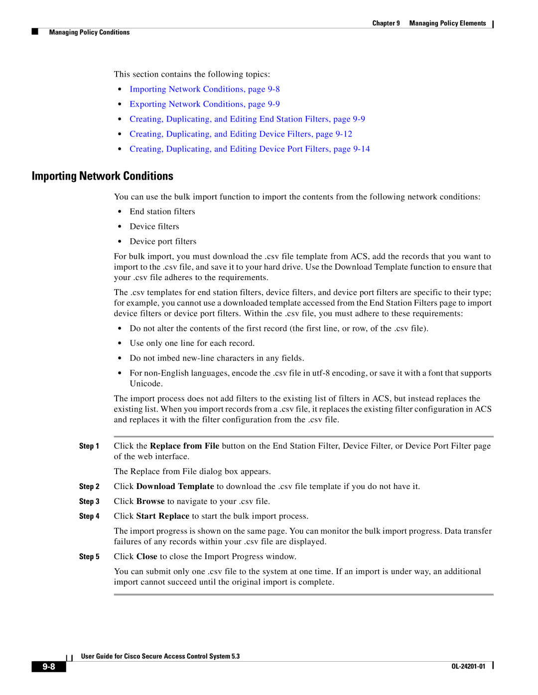 Cisco Systems OL-24201-01 manual Importing Network Conditions 