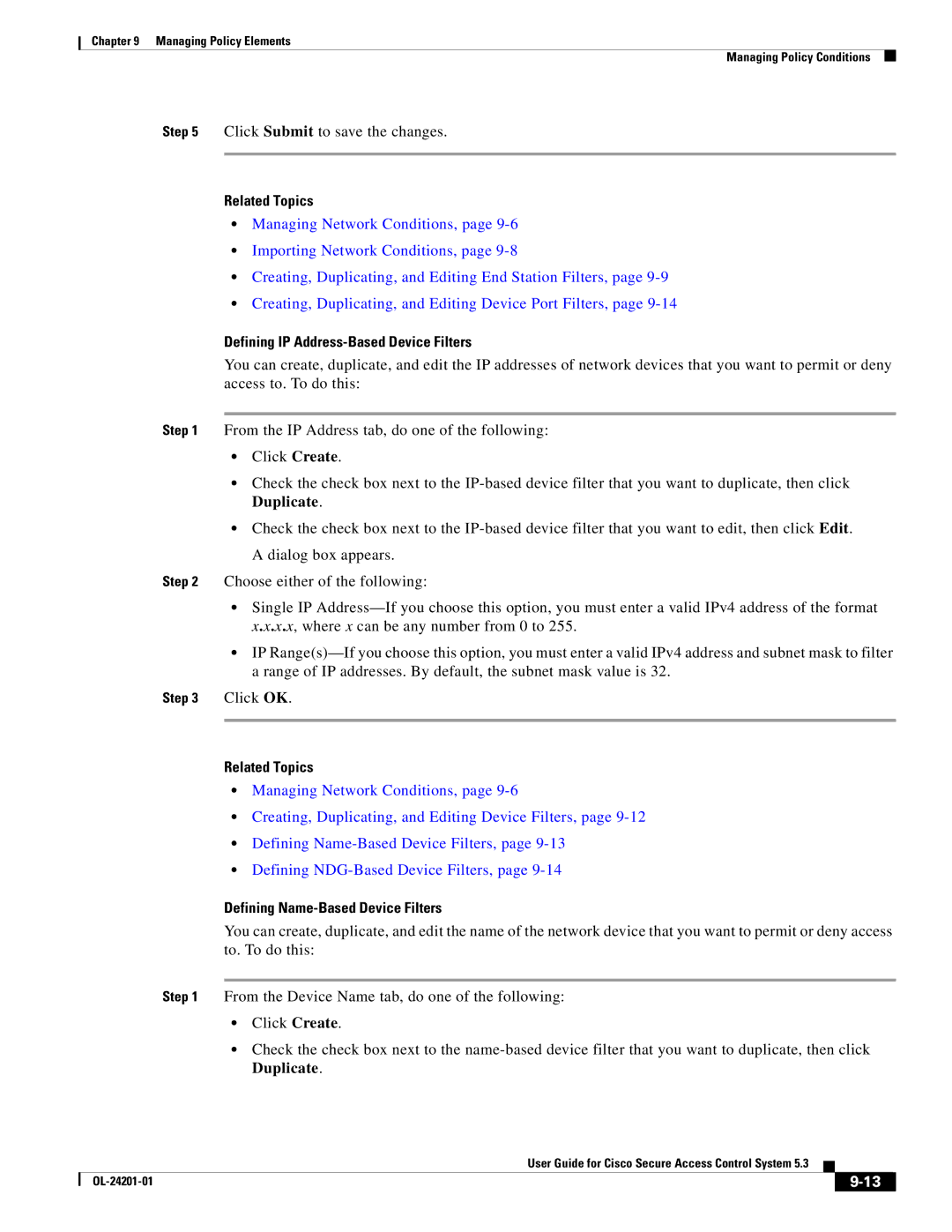 Cisco Systems OL-24201-01 manual Defining IP Address-Based Device Filters, Defining Name-Based Device Filters 