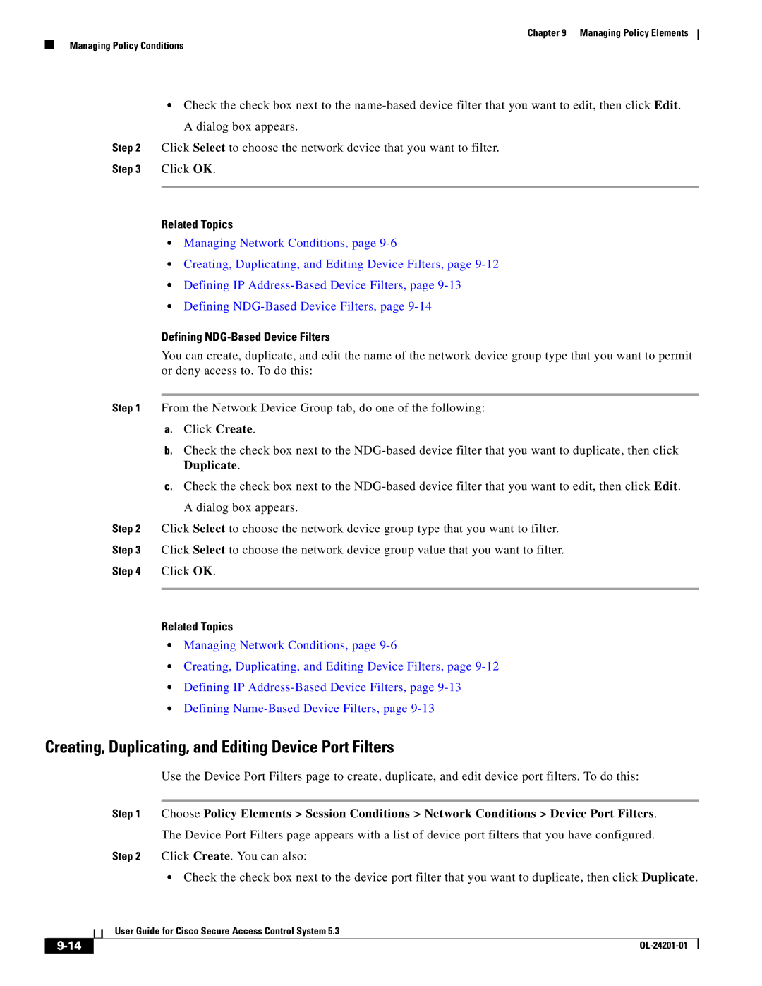 Cisco Systems OL-24201-01 manual Creating, Duplicating, and Editing Device Port Filters, Defining NDG-Based Device Filters 