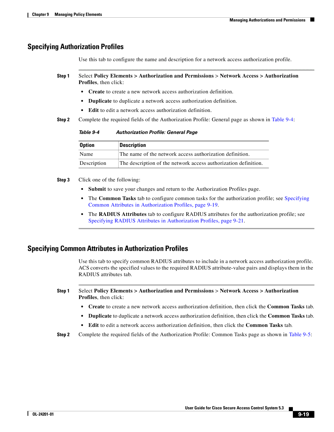 Cisco Systems OL-24201-01 manual Specifying Authorization Profiles, Specifying Common Attributes in Authorization Profiles 