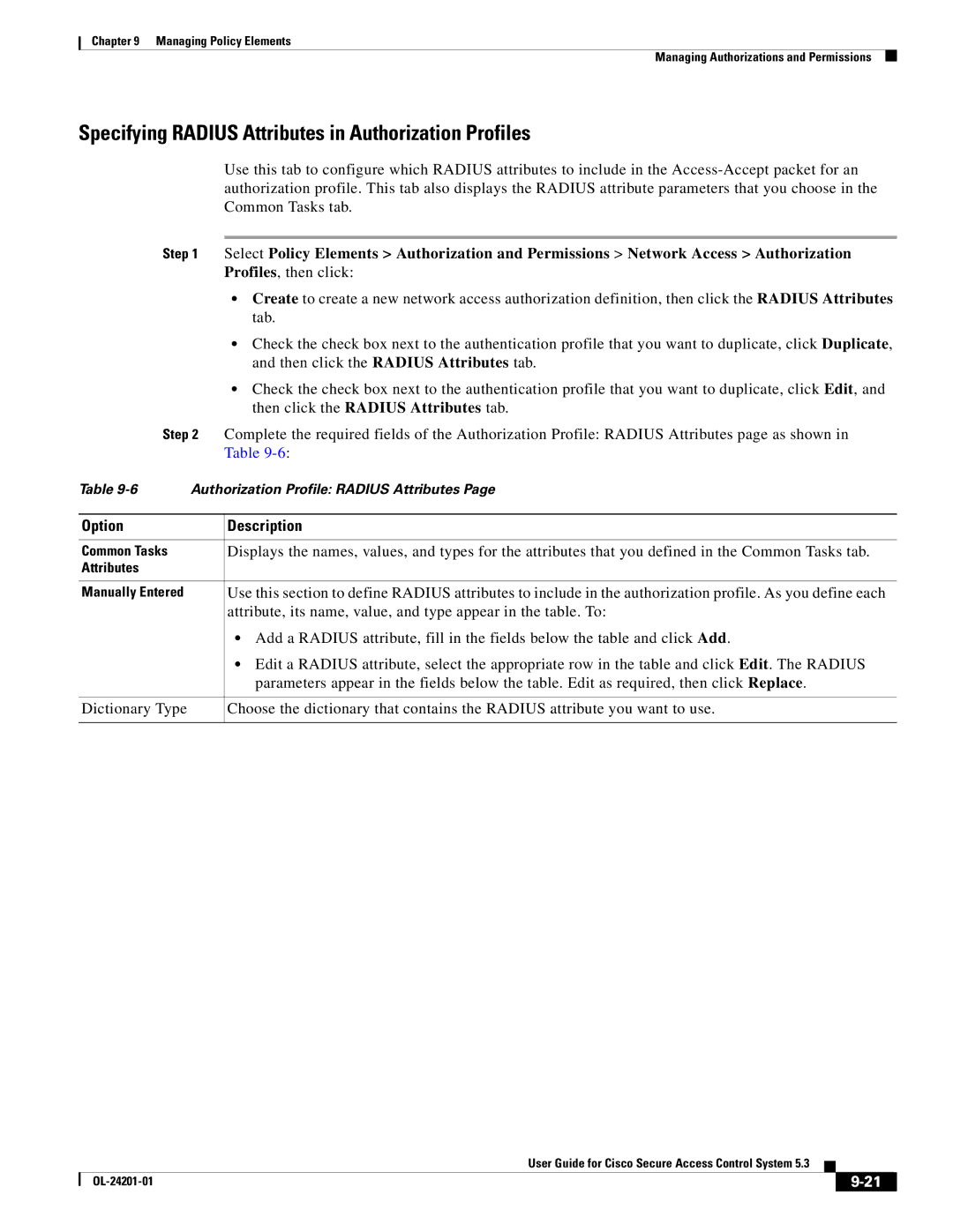 Cisco Systems OL-24201-01 manual Specifying Radius Attributes in Authorization Profiles 