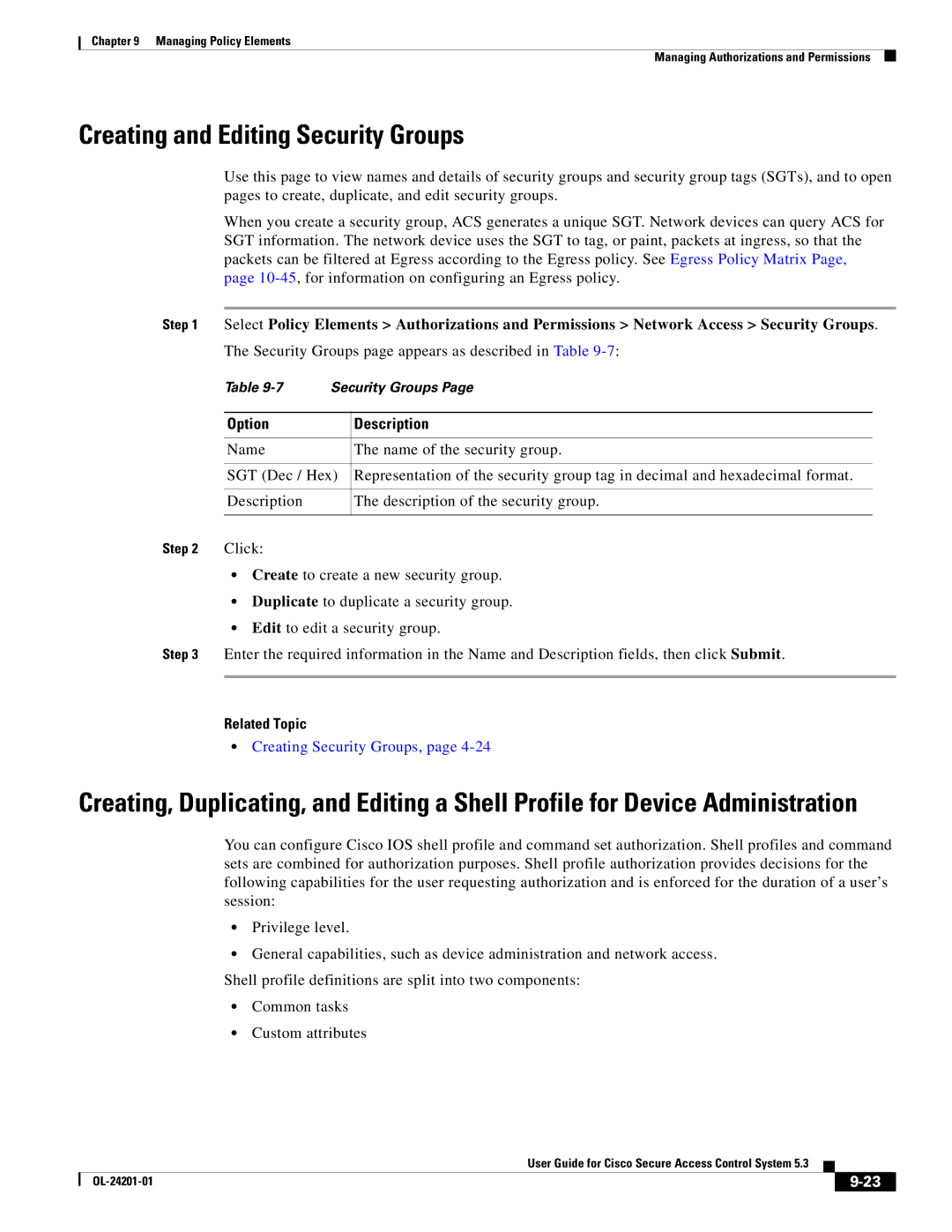 Cisco Systems OL-24201-01 manual Creating and Editing Security Groups, Creating Security Groups 