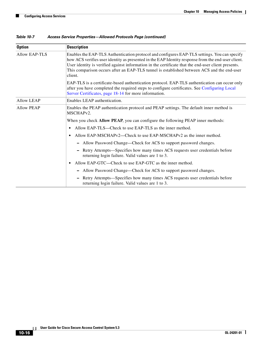 Cisco Systems OL-24201-01 manual Server Certificates, page 18-14for more information, 10-16 