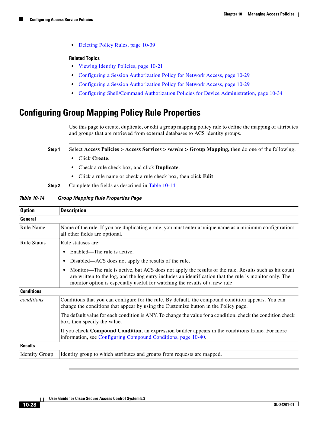 Cisco Systems OL-24201-01 manual Configuring Group Mapping Policy Rule Properties, 10-28 