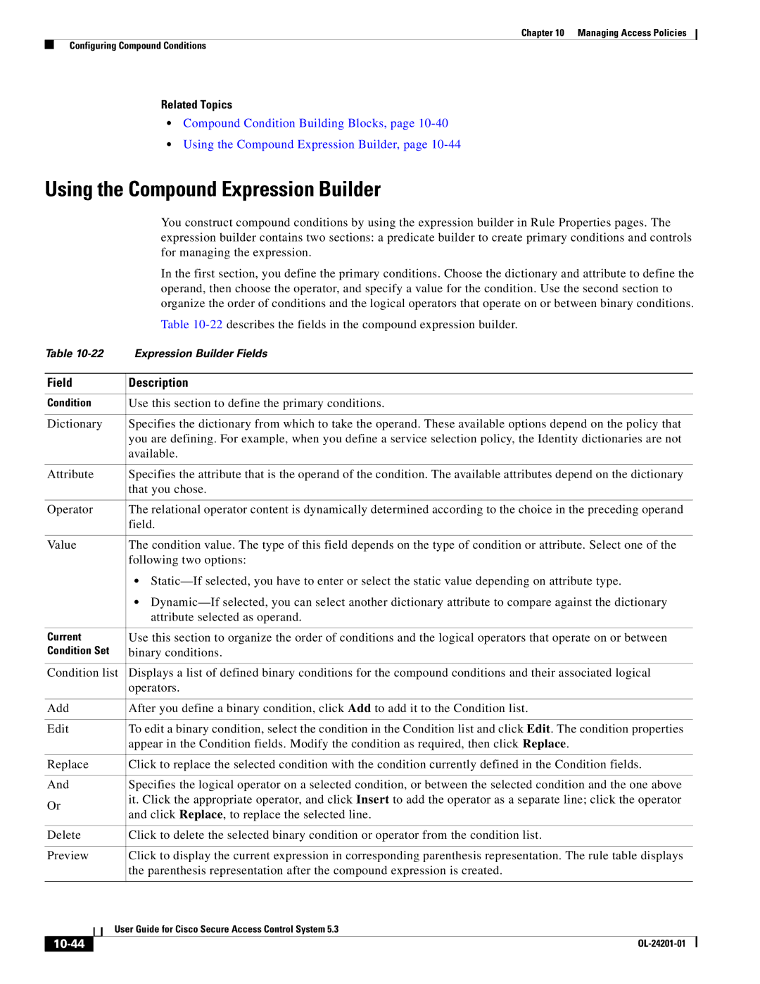 Cisco Systems OL-24201-01 manual Using the Compound Expression Builder, 10-44 