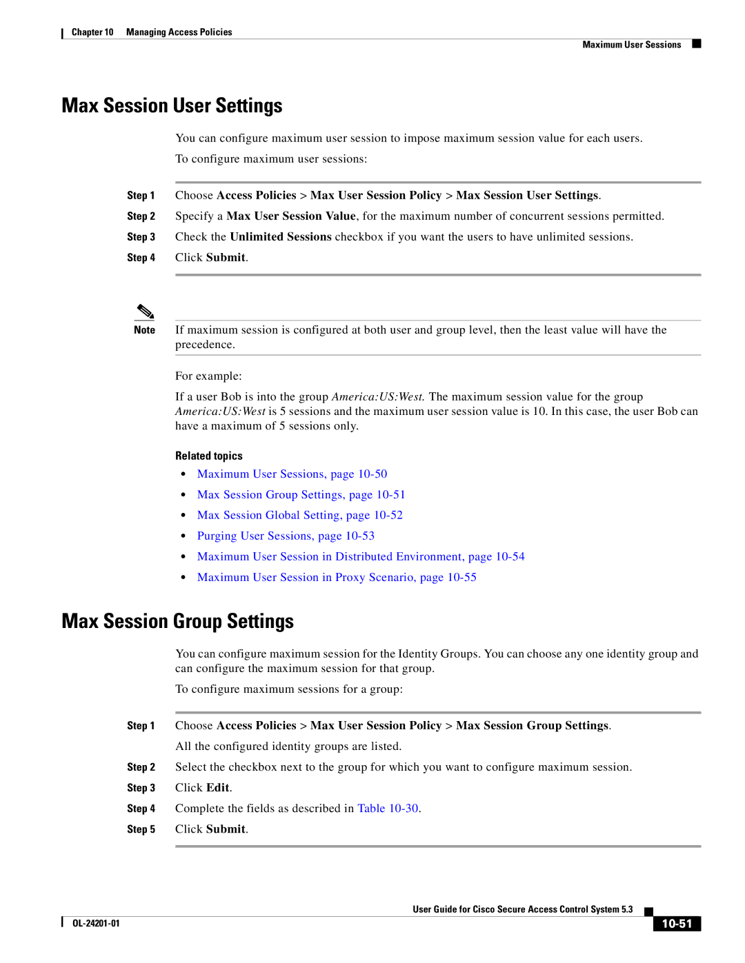 Cisco Systems OL-24201-01 manual Max Session User Settings, Max Session Group Settings, 10-51 