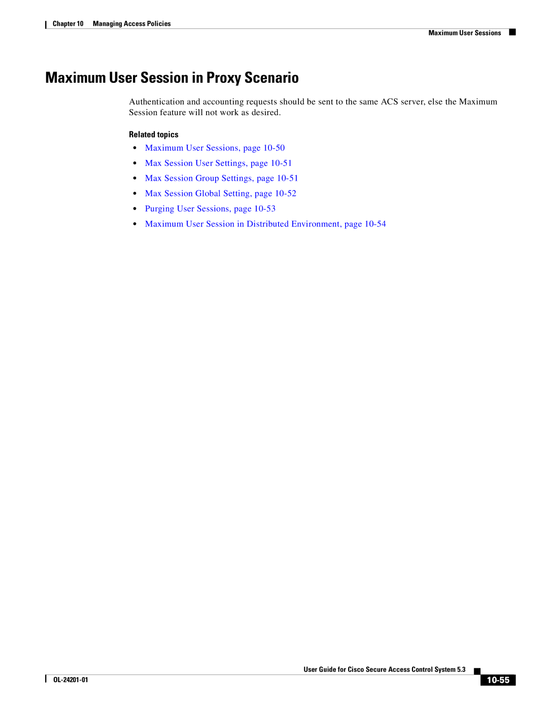 Cisco Systems OL-24201-01 manual Maximum User Session in Proxy Scenario, 10-55 