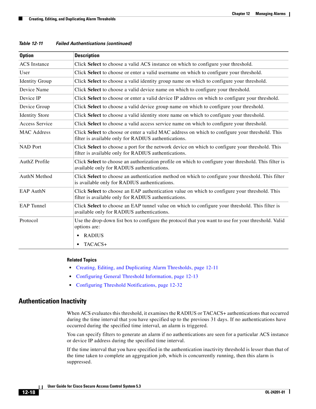 Cisco Systems OL-24201-01 manual Authentication Inactivity, 12-18 