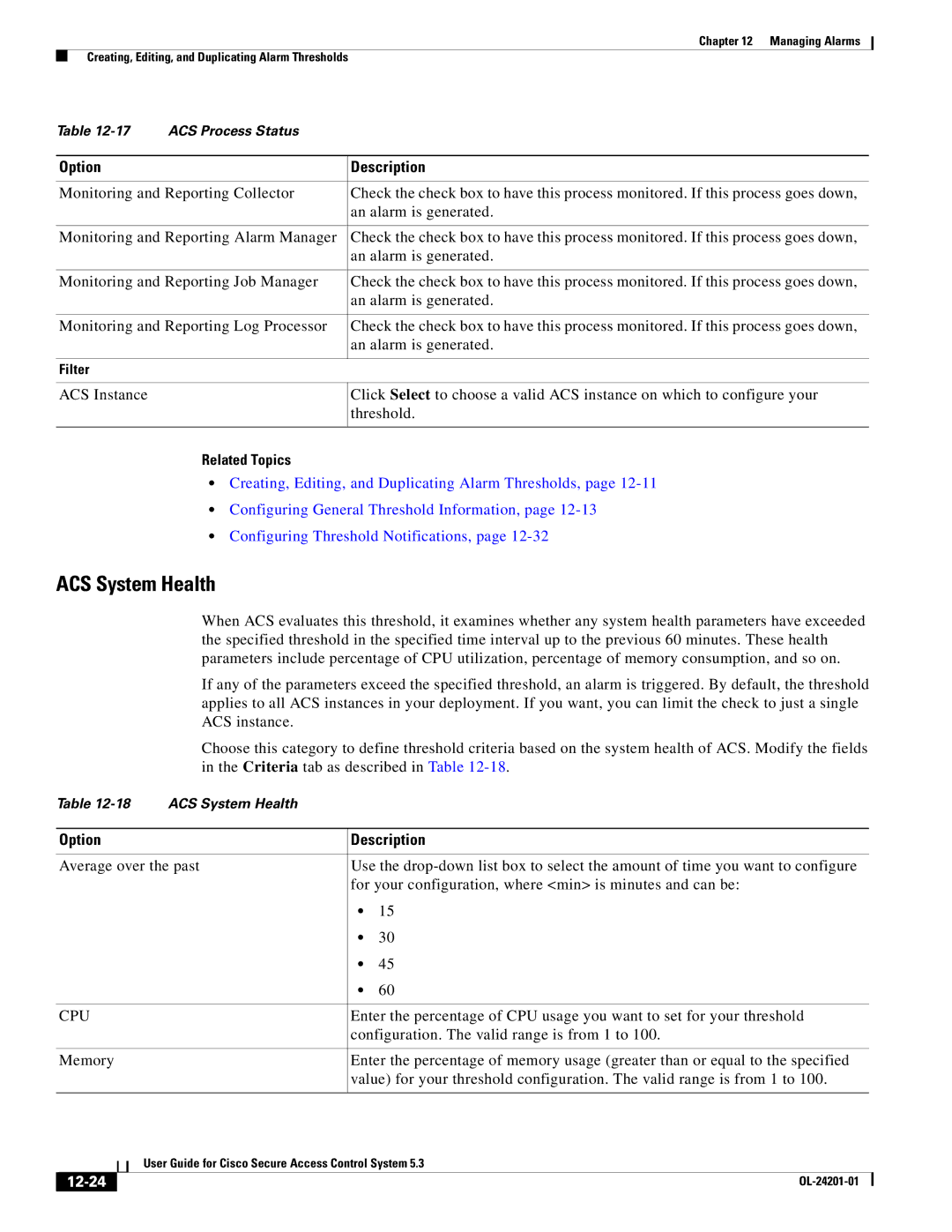 Cisco Systems OL-24201-01 manual ACS System Health, Cpu, 12-24 